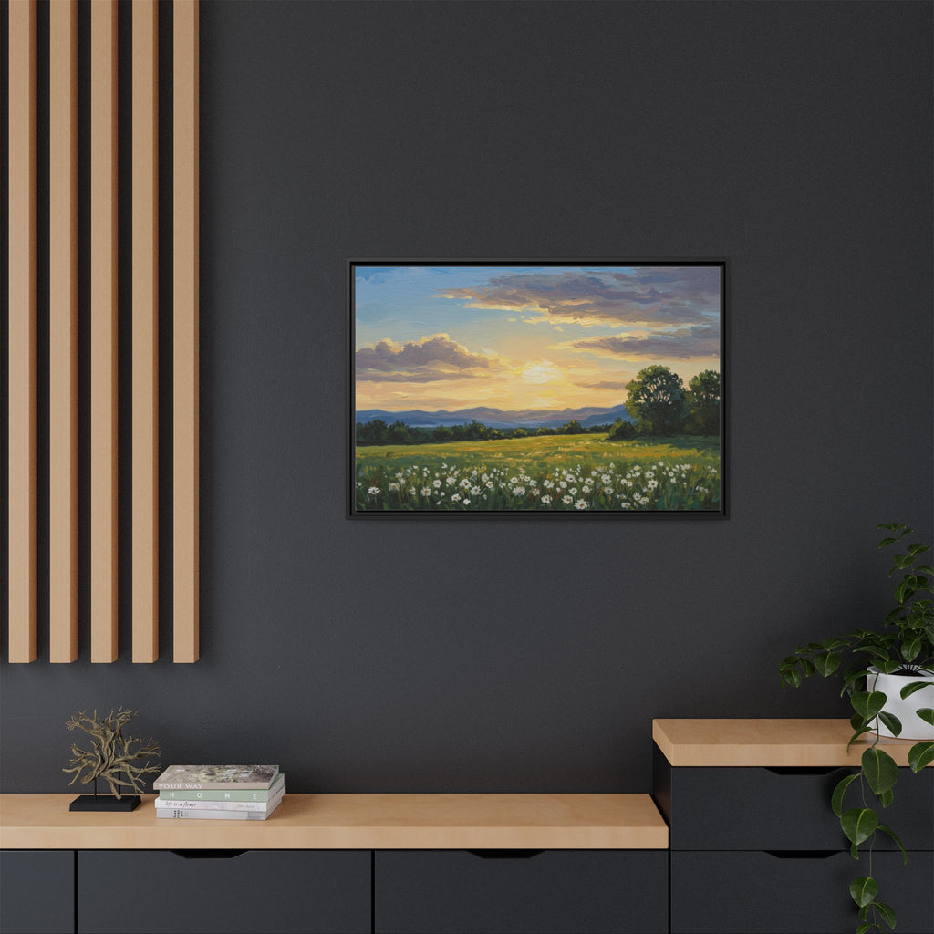 Framed Art Print, Landscape Wall Decor, Nature Artwork, Gift for Home, Floral Canvas, Sunset Scene, Living Room Decor