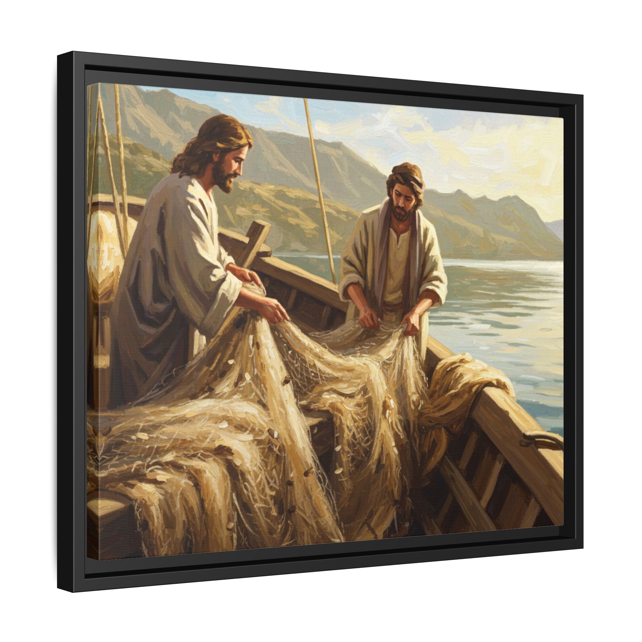 Framed Art Print, Jesus and Fishermen Scene, Spiritual Home Decor, Faith-Based Gift, Religious Wall Art, Christian Art