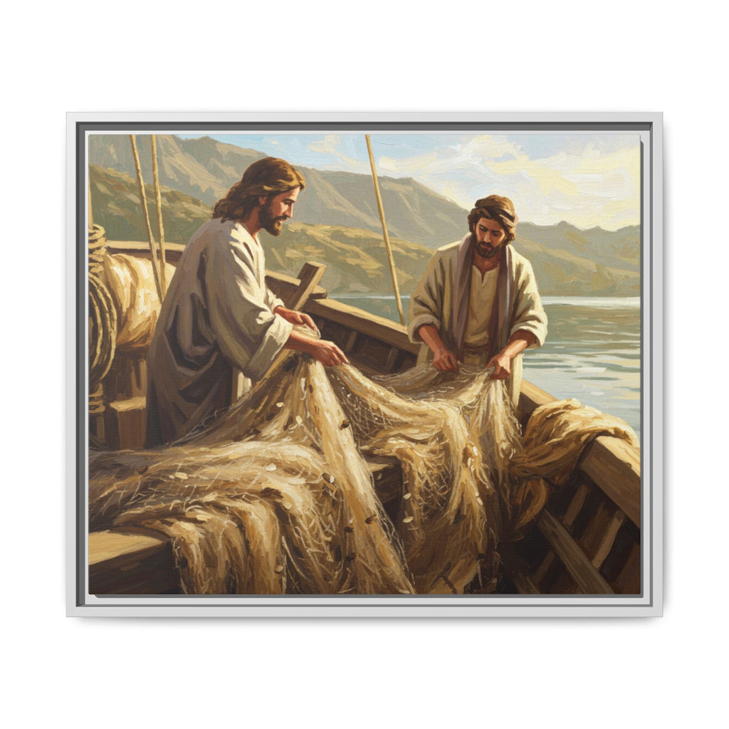 Framed Art Print, Jesus and Fishermen Scene, Spiritual Home Decor, Faith-Based Gift, Religious Wall Art, Christian Art