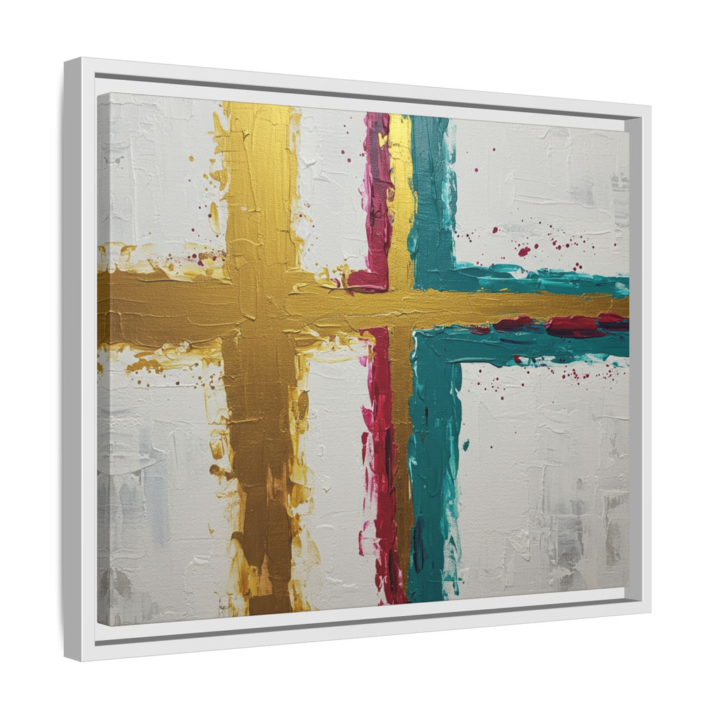 Golden Harmony – Modern Abstract Cross Canvas, Faith-Inspired Christian Wall Art, Contemporary Home Decor, Framed Matte Canvas Art , Unique Gift for Faith Lovers.