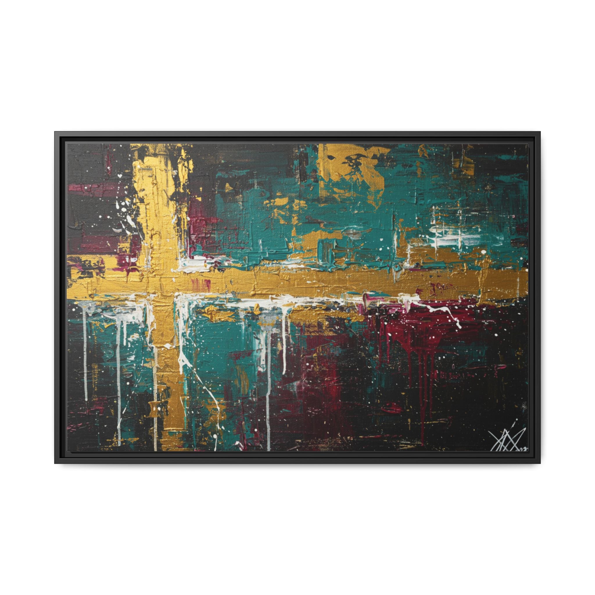 Cross of Light – Modern Christian Wall Art, Abstract Gold Cross Canvas, Faith-Inspired Home Decor, Matte Canvas, Framed (Multi-color)