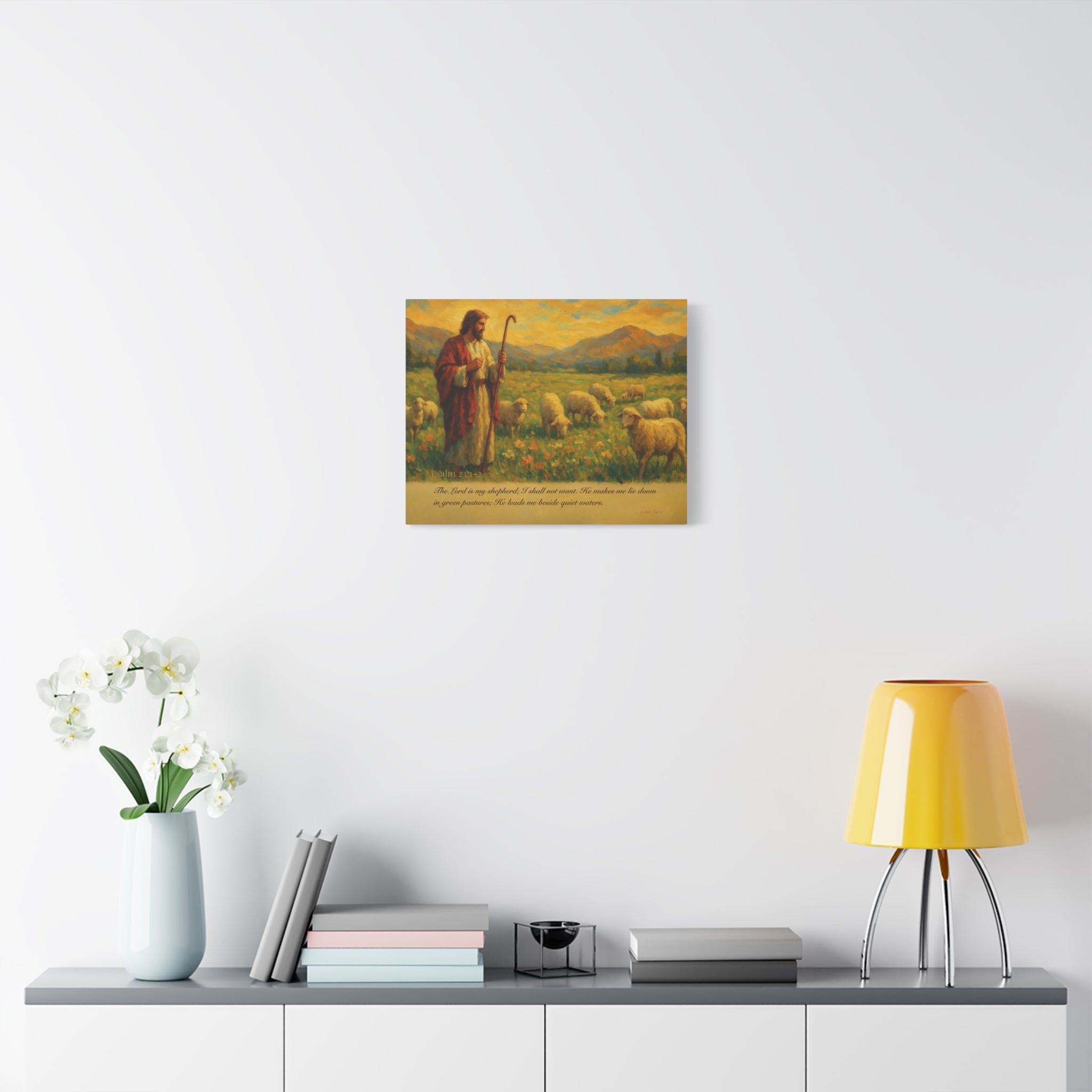 Psalm 23 Matte Canvas Art, Stretched Wall Decor for Home, Inspirational Christian Artwork, Shepherd Painting, Faith-Based Gift