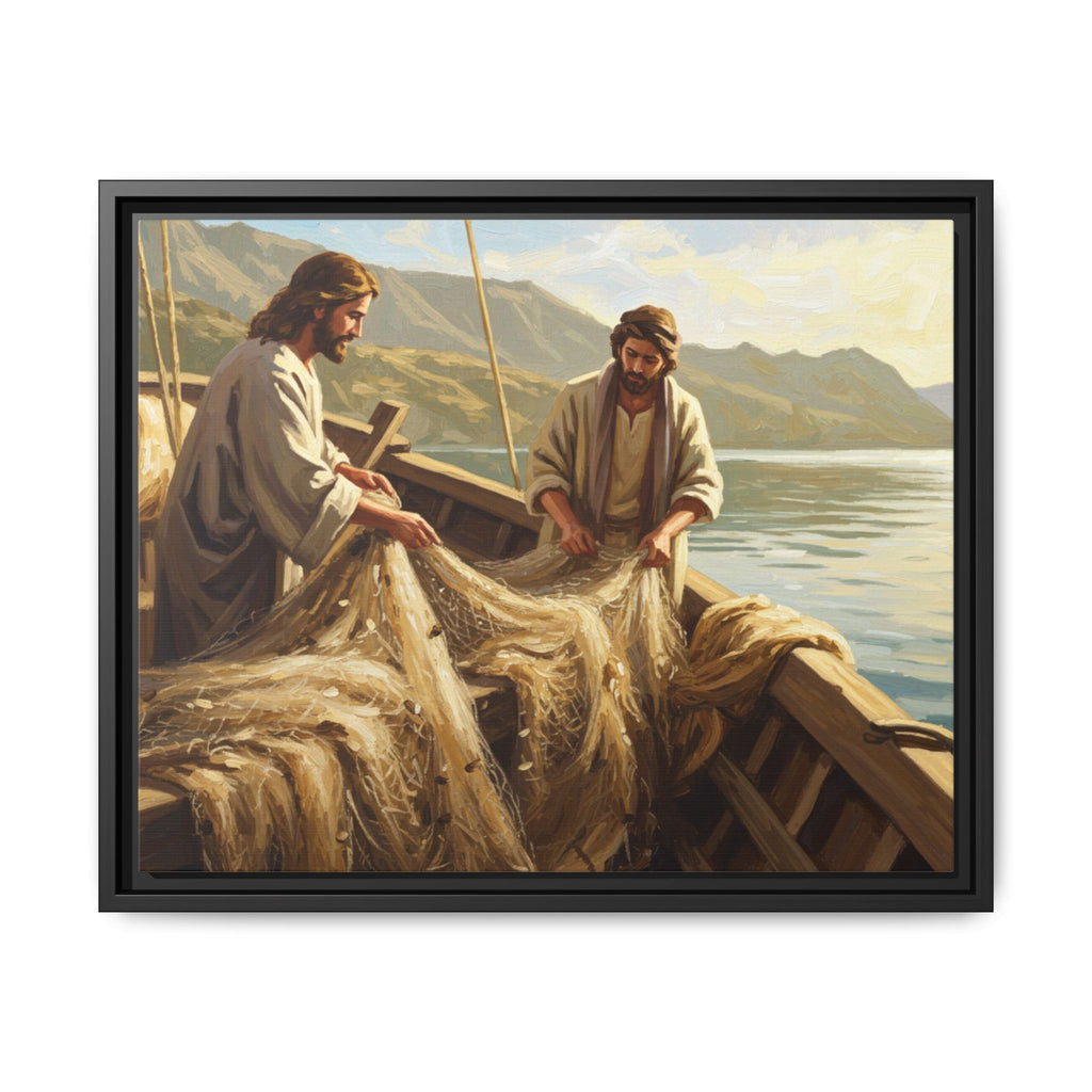Framed Art Print, Jesus and Fishermen Scene, Spiritual Home Decor, Faith-Based Gift, Religious Wall Art, Christian Art