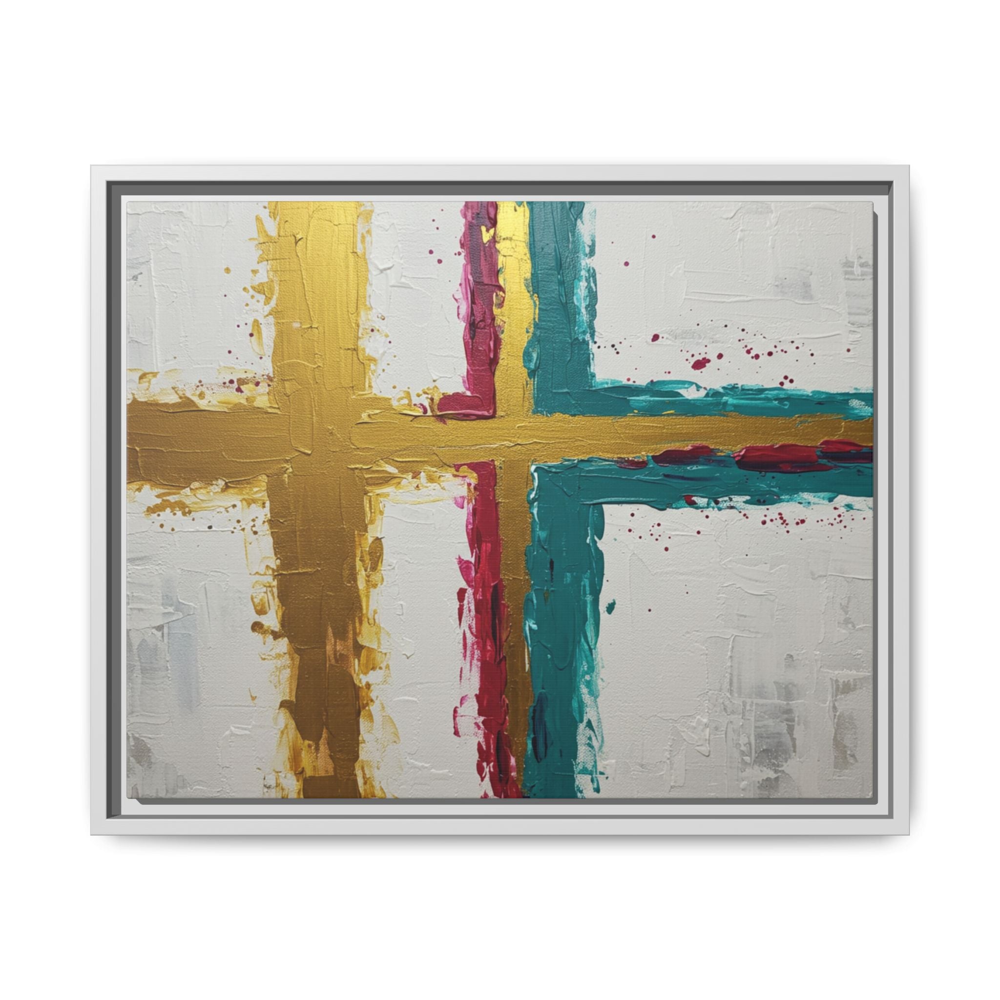 Golden Harmony – Modern Abstract Cross Canvas, Faith-Inspired Christian Wall Art, Contemporary Home Decor, Framed Matte Canvas Art , Unique Gift for Faith Lovers.