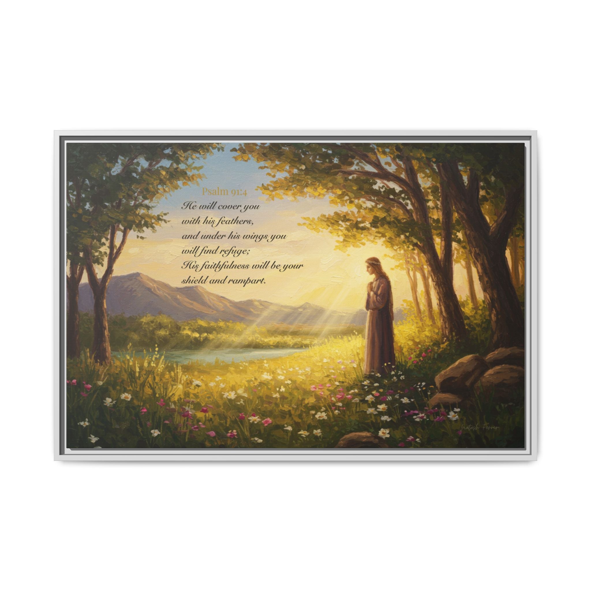 Framed Psalm 91:4 Wall Art, Inspirational Christian Canvas Print, Serenity Home Decor, Religious Gift Idea