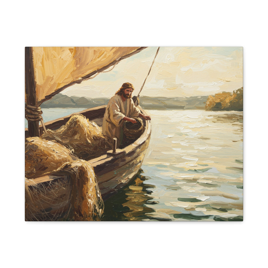 Jesus and the Miraculous Catch – Biblical Canvas Wall Art, Inspirational Christian Home Decor