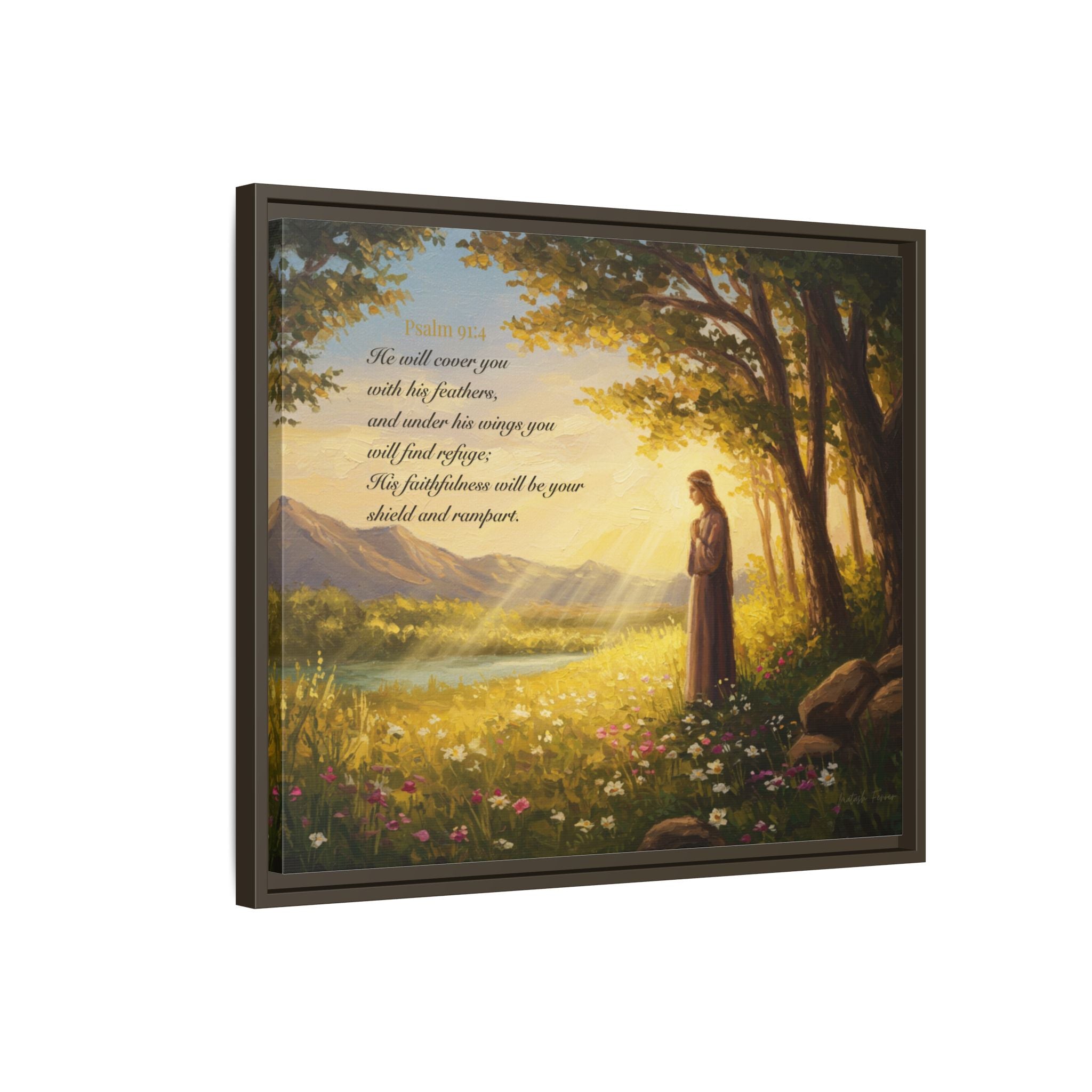 Framed Psalm 91:4 Wall Art, Inspirational Christian Canvas Print, Serenity Home Decor, Religious Gift Idea