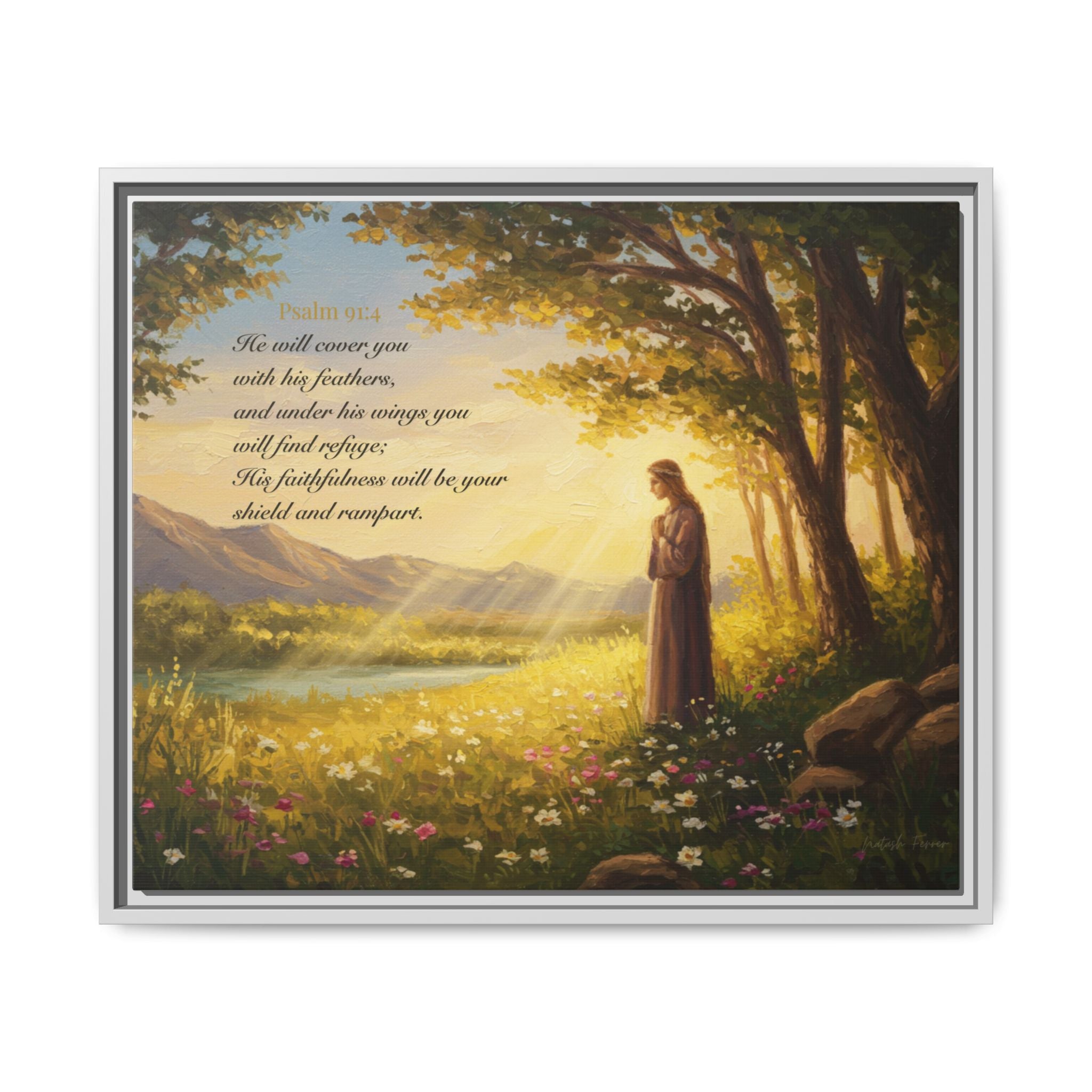 Framed Psalm 91:4 Wall Art, Inspirational Christian Canvas Print, Serenity Home Decor, Religious Gift Idea