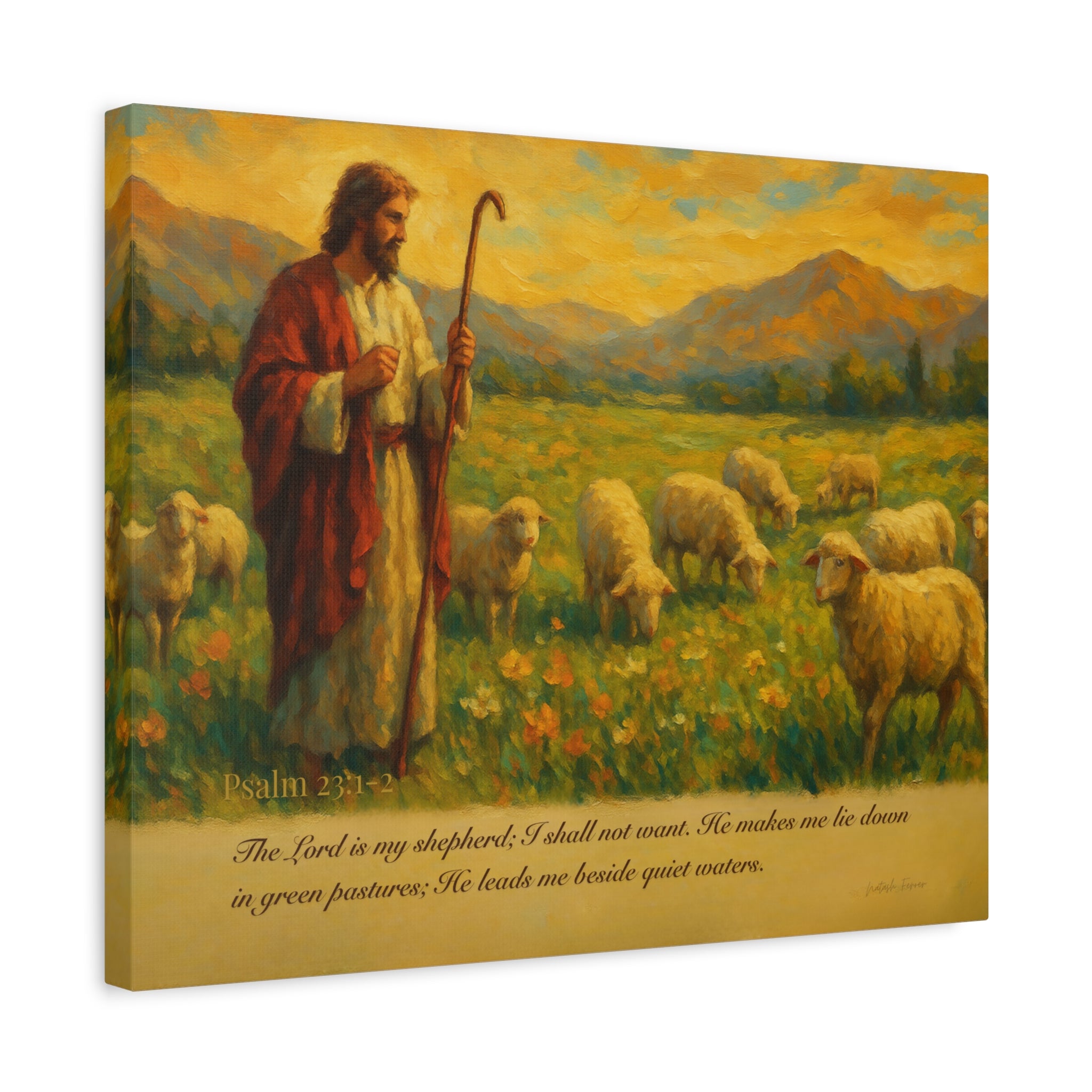 Psalm 23 Matte Canvas Art, Stretched Wall Decor for Home, Inspirational Christian Artwork, Shepherd Painting, Faith-Based Gift
