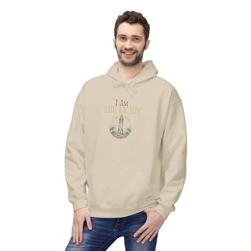 “I AM THE LIGHT Unisex Hoodie, Cozy Inspirational Sweatshirt, Faith Apparel for Men & Women, Spiritual Motivational Gift Idea”