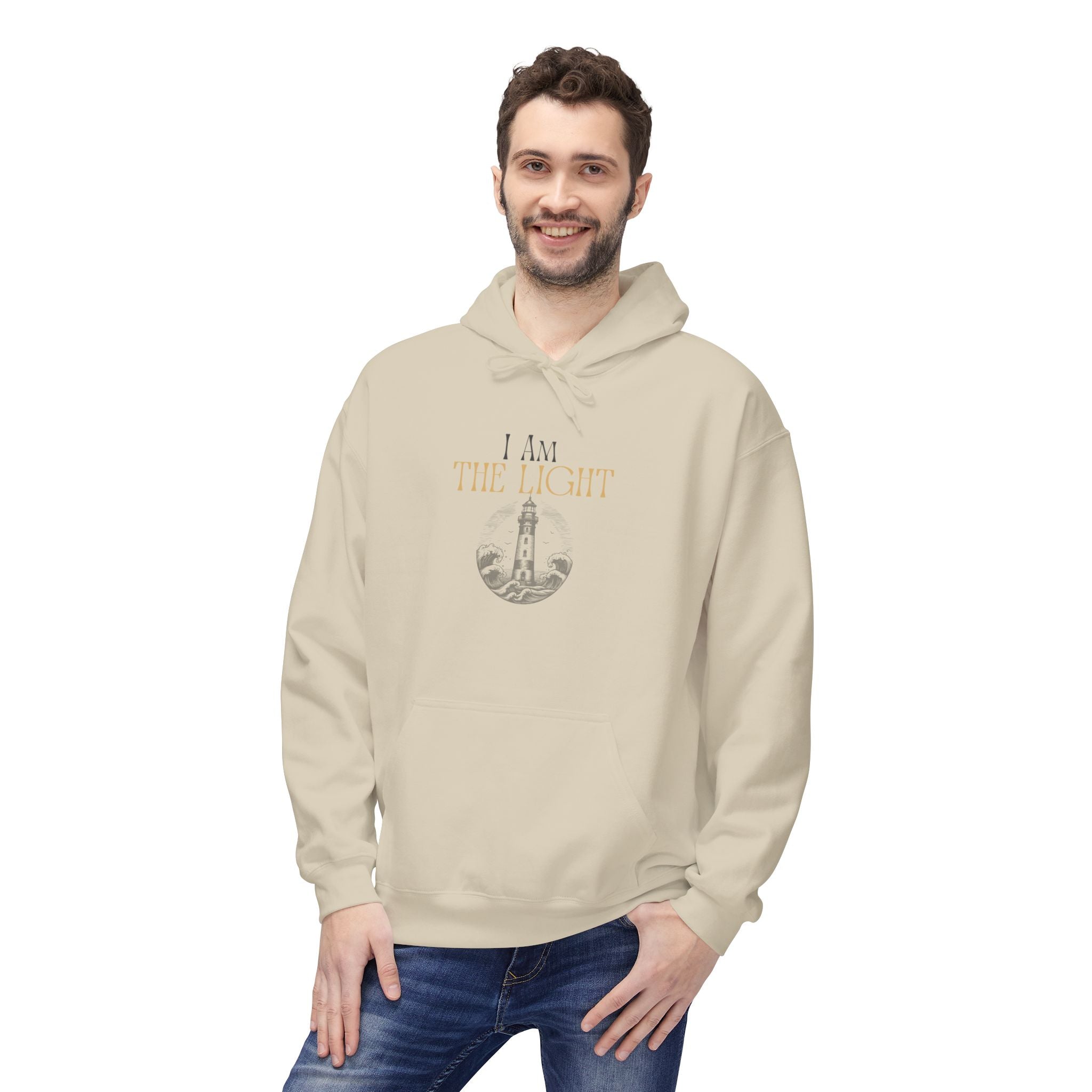 “I AM THE LIGHT Unisex Hoodie, Cozy Inspirational Sweatshirt, Faith Apparel for Men & Women, Spiritual Motivational Gift Idea”