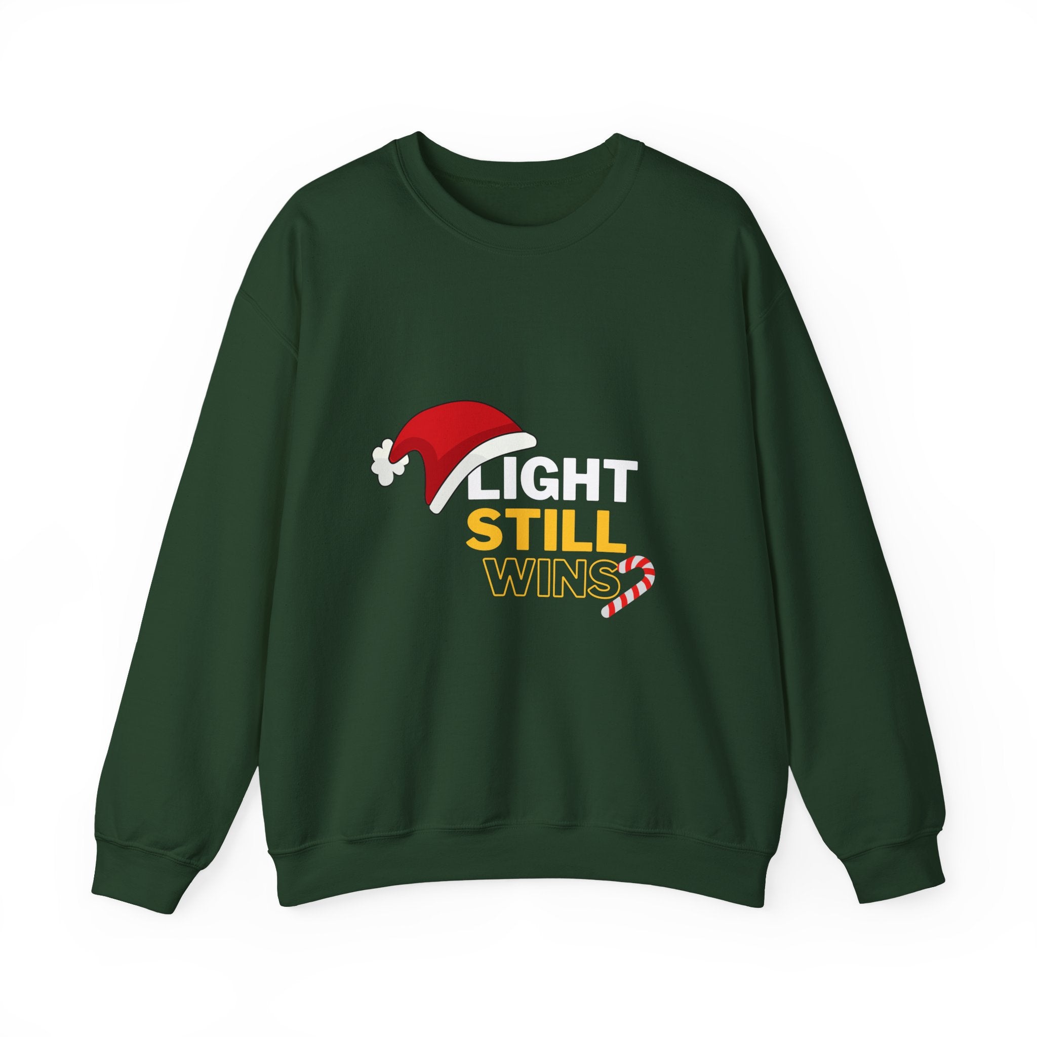 Festive Holiday Sweatshirt with 'LIGHT STILL WINS' Design, Cozy Winter Wear, Perfect for Christmas, Gifts, Casual Look, Unisex Sweater