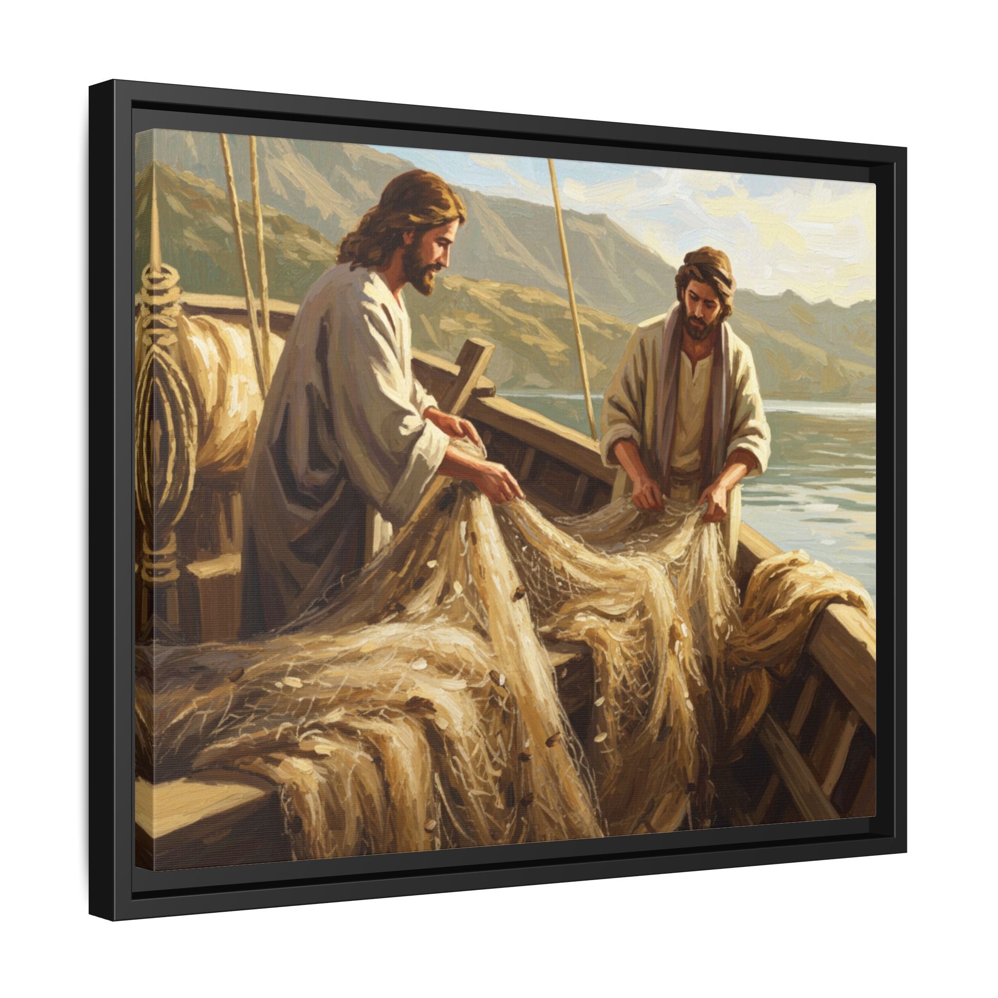 Framed Art Print, Jesus and Fishermen Scene, Spiritual Home Decor, Faith-Based Gift, Religious Wall Art, Christian Art