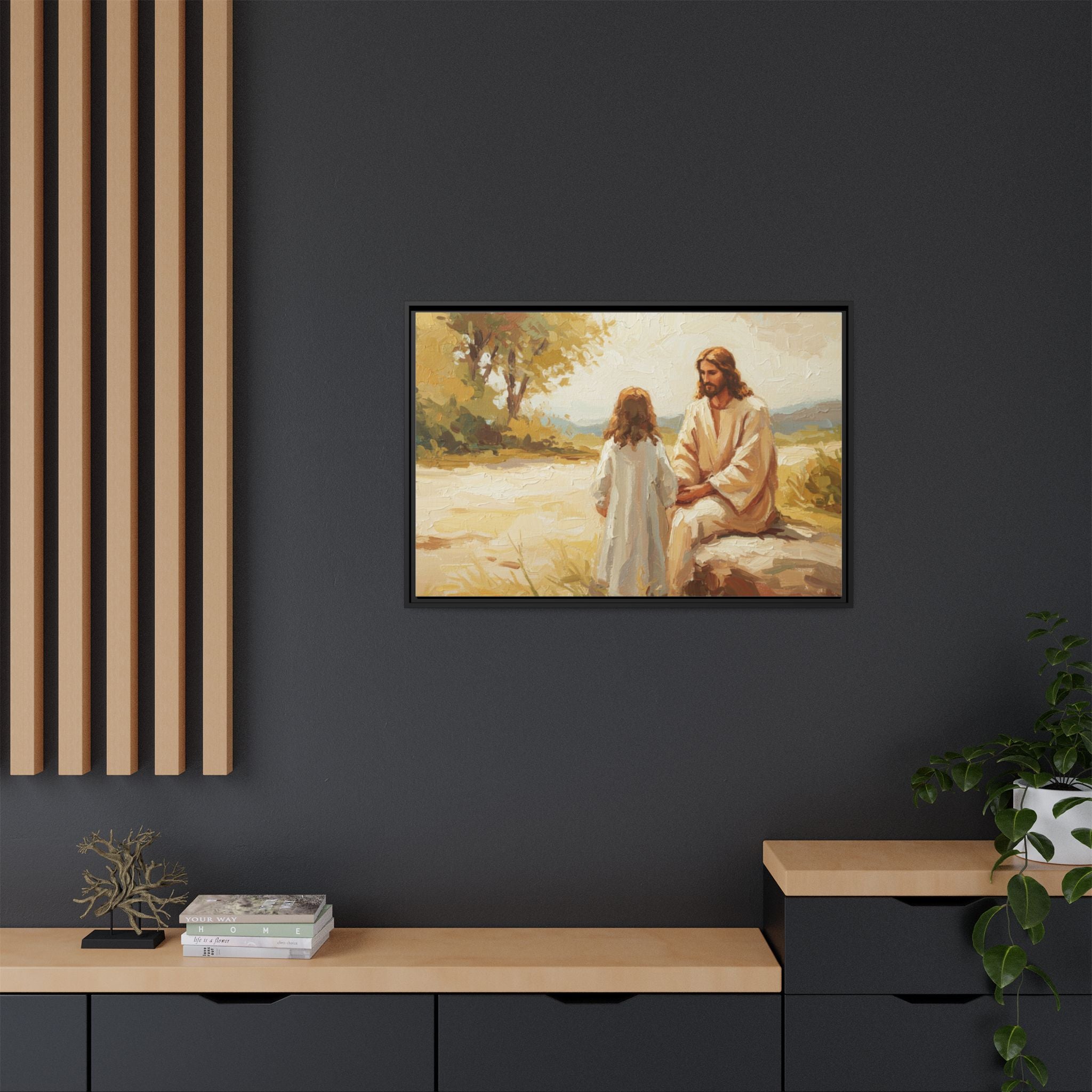 Spiritual Framed Canvas Art, Jesus and Child, Inspirational Home Decor, Religious Gift, Christian Wall Art, Faith Decor