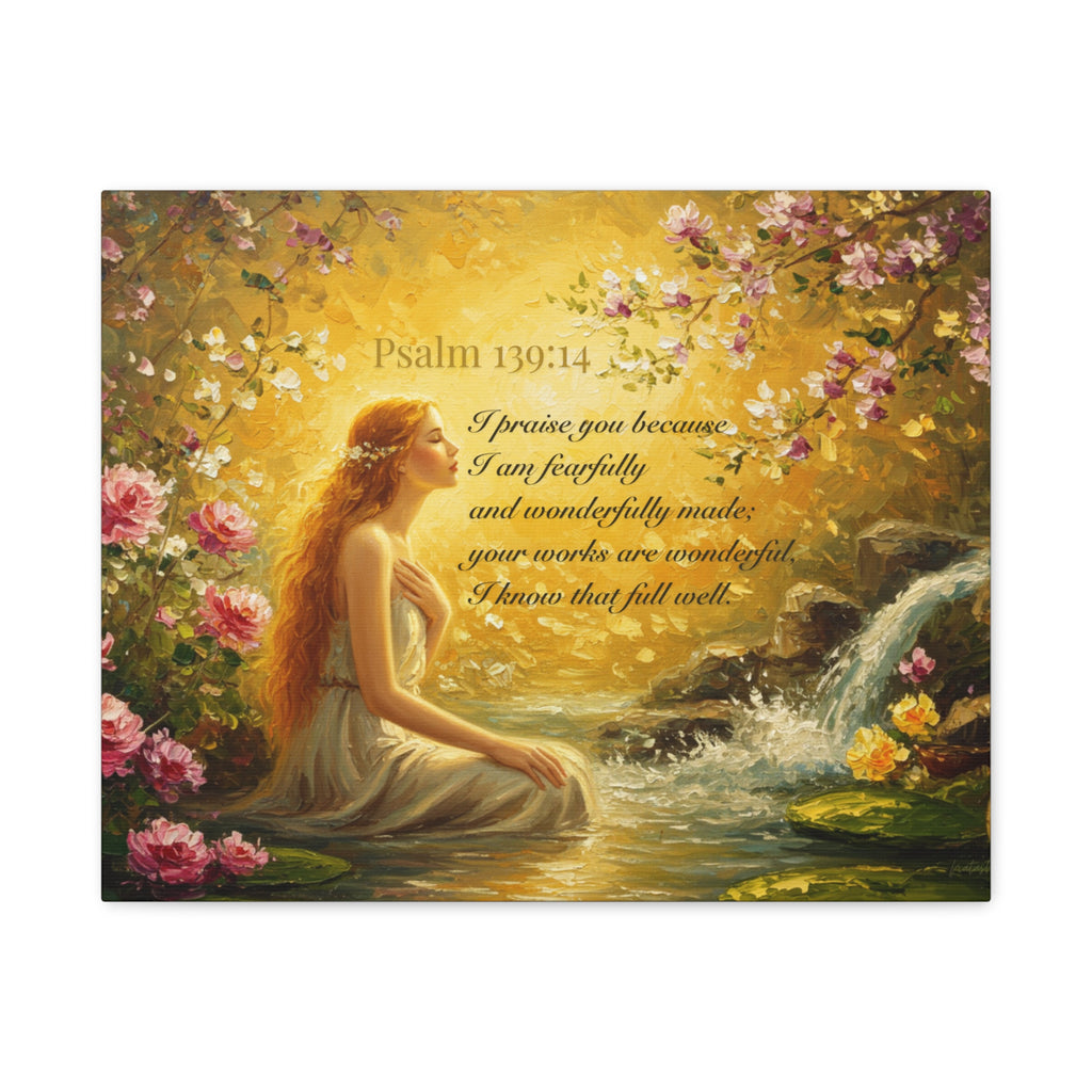 Inspirational Canvas Art Print, Psalm 139:14, Home Decor, Wall Art, Gift for Woman, Floral Painting