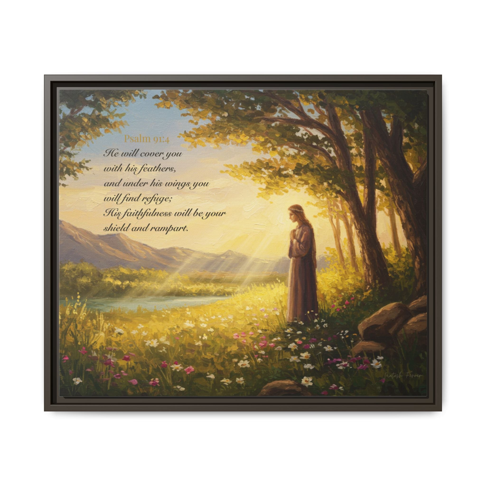 Framed Psalm 91:4 Wall Art, Inspirational Christian Canvas Print, Serenity Home Decor, Religious Gift Idea