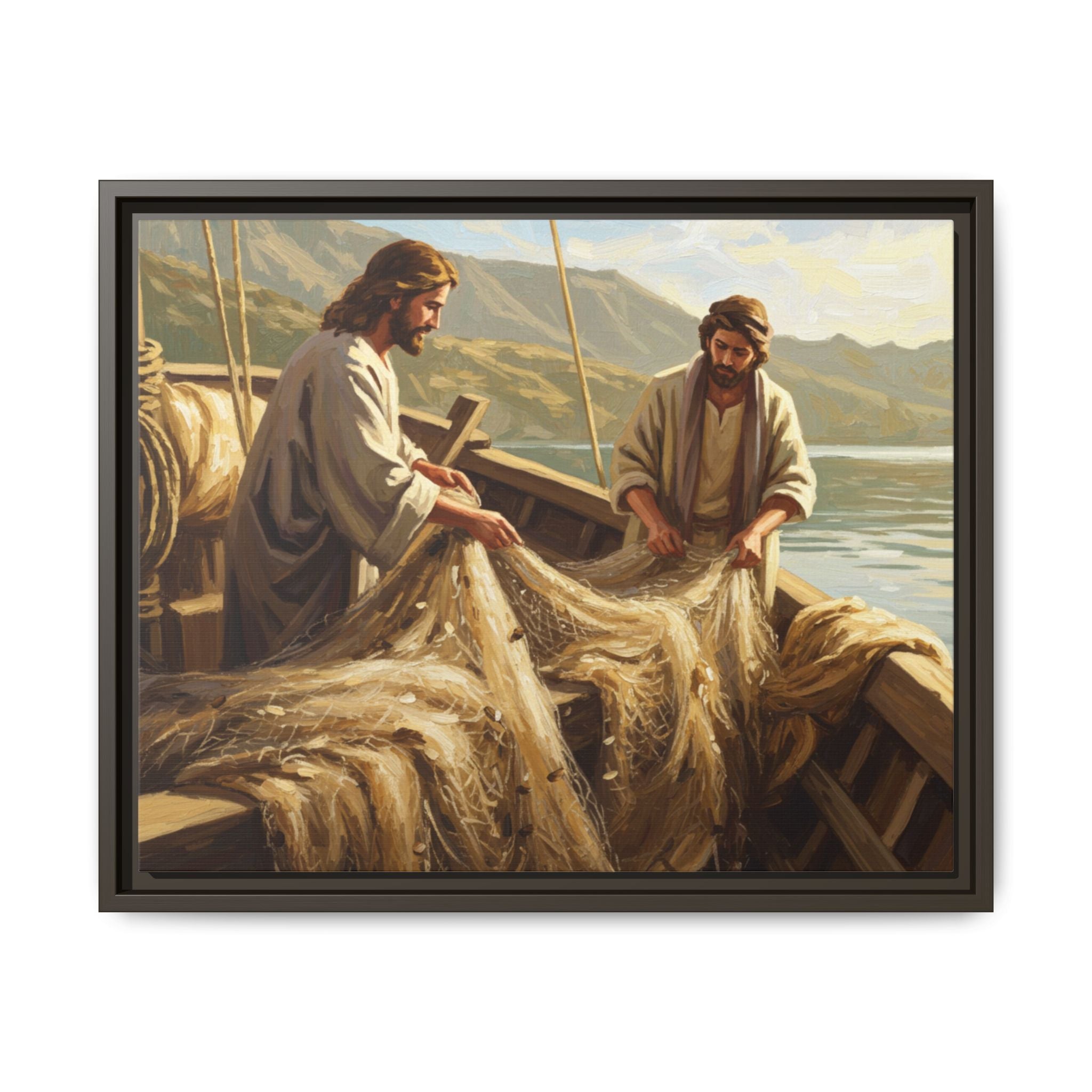 Framed Art Print, Jesus and Fishermen Scene, Spiritual Home Decor, Faith-Based Gift, Religious Wall Art, Christian Art