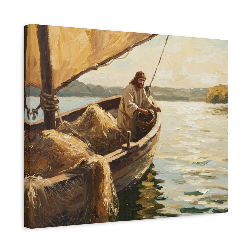 Jesus and the Miraculous Catch – Biblical Canvas Wall Art, Inspirational Christian Home Decor