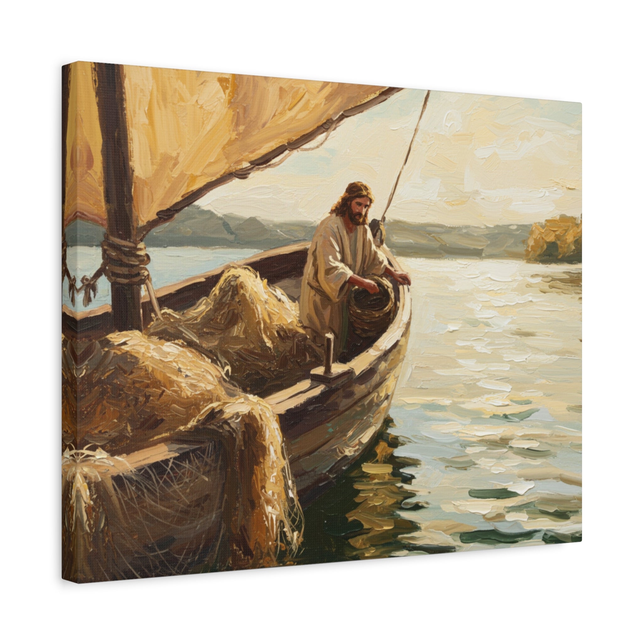 Jesus and the Miraculous Catch – Biblical Canvas Wall Art, Inspirational Christian Home Decor