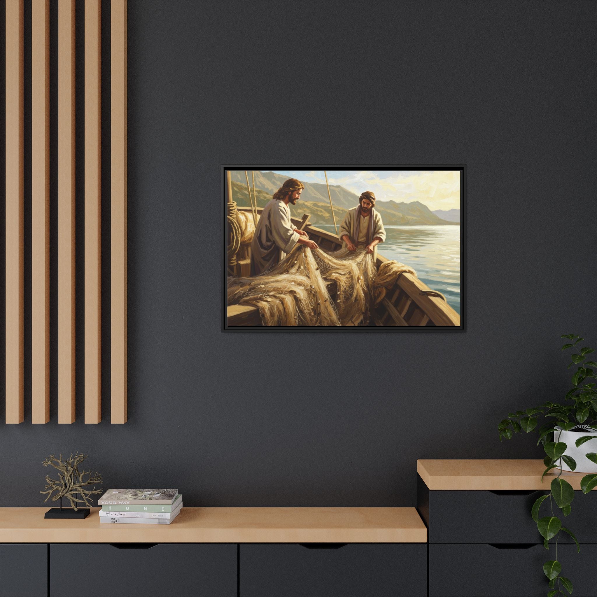 Framed Art Print, Jesus and Fishermen Scene, Spiritual Home Decor, Faith-Based Gift, Religious Wall Art, Christian Art