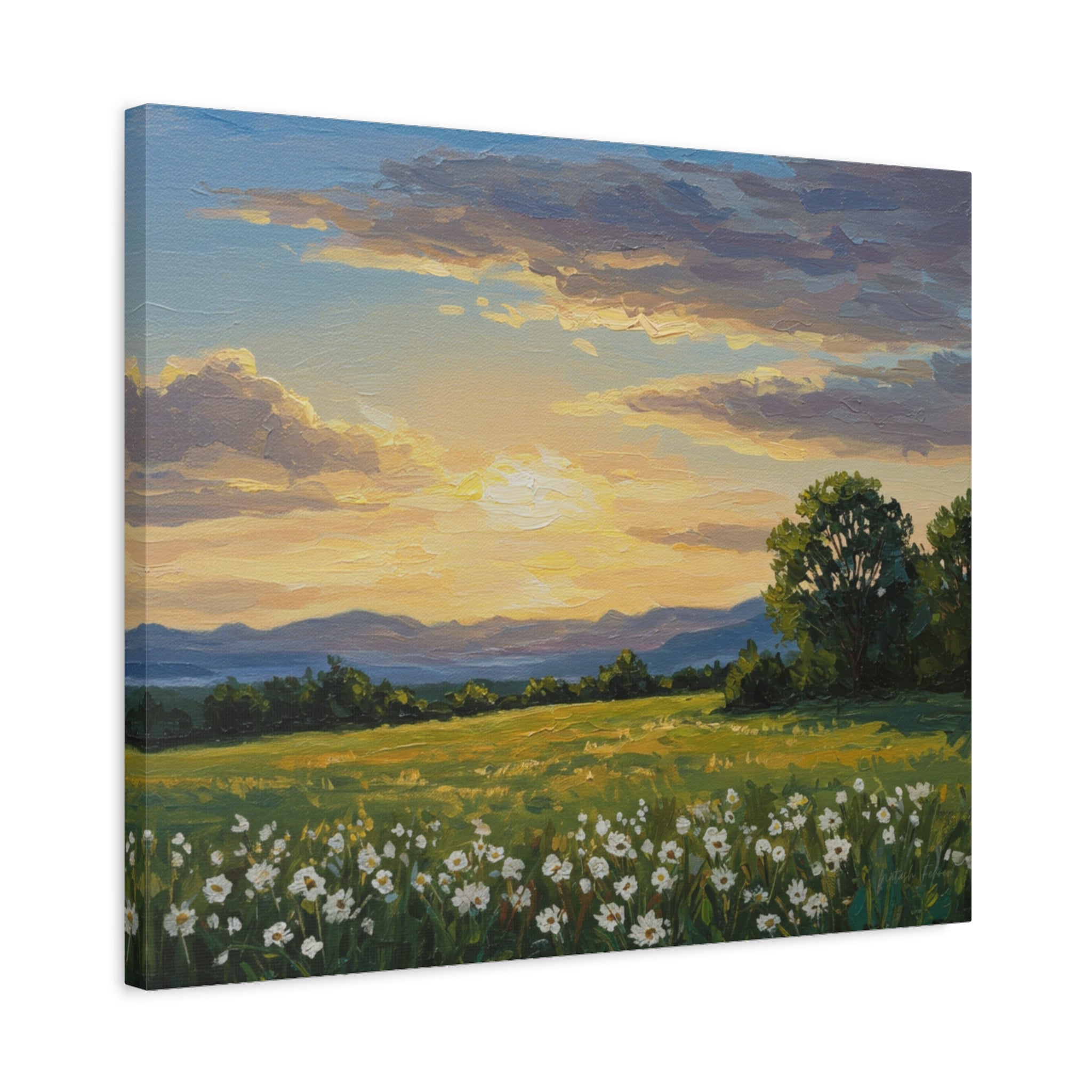 Sunset Landscape Canvas Wall Art, Floral Decor for Home, Nature Artwork, Gifts for Nature Lovers, Rustic Decor, Art for Living Room