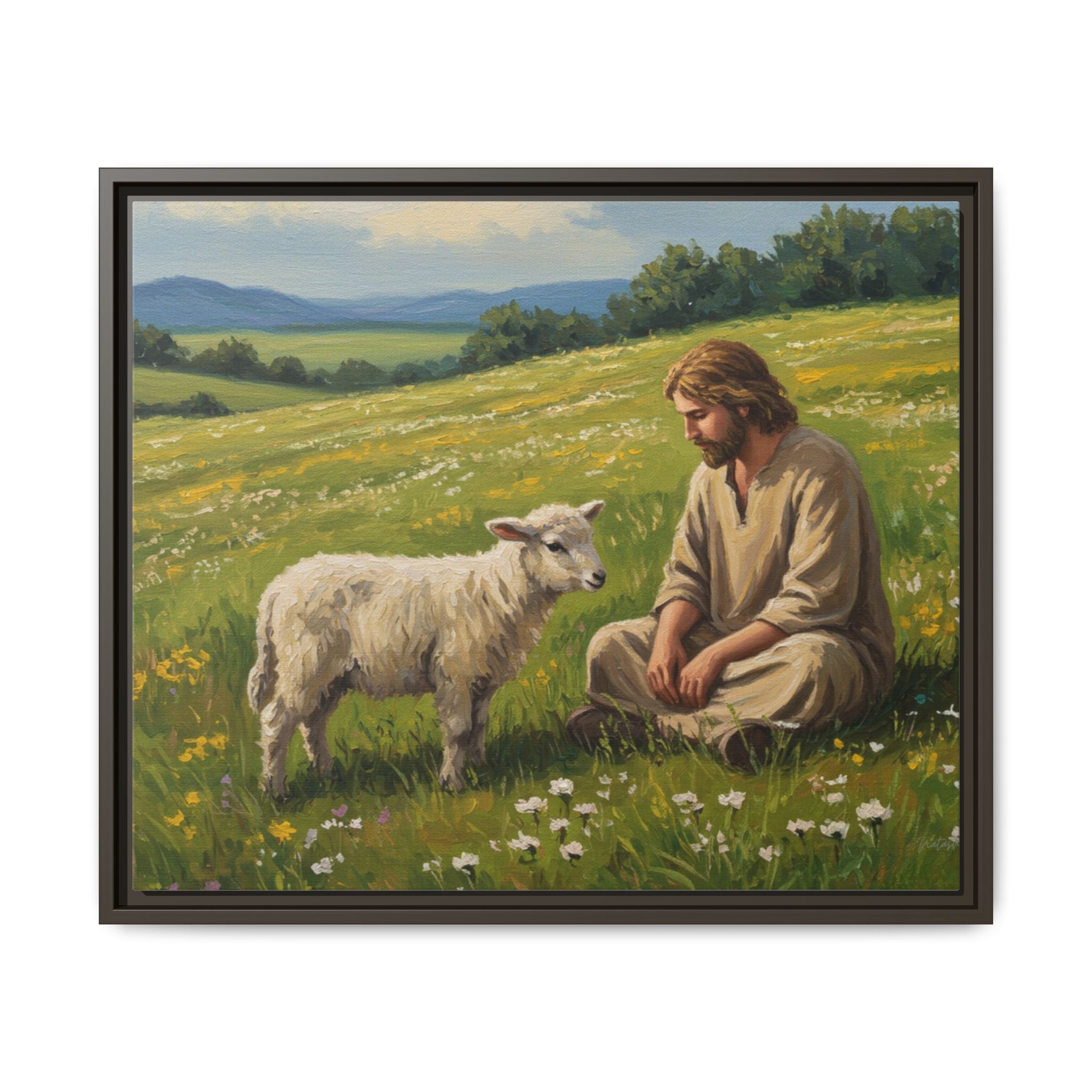 Framed Inspirational Canvas Art, Multi-color Jesus and Lamb Wall Decor, Faith-based Home Decoration, Scripture Wall Art, Christian Gift