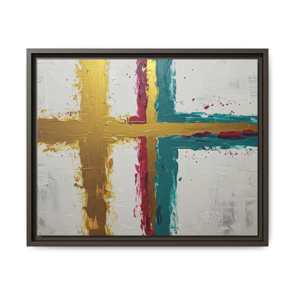 Golden Harmony – Modern Abstract Cross Canvas, Faith-Inspired Christian Wall Art, Contemporary Home Decor, Framed Matte Canvas Art , Unique Gift for Faith Lovers.