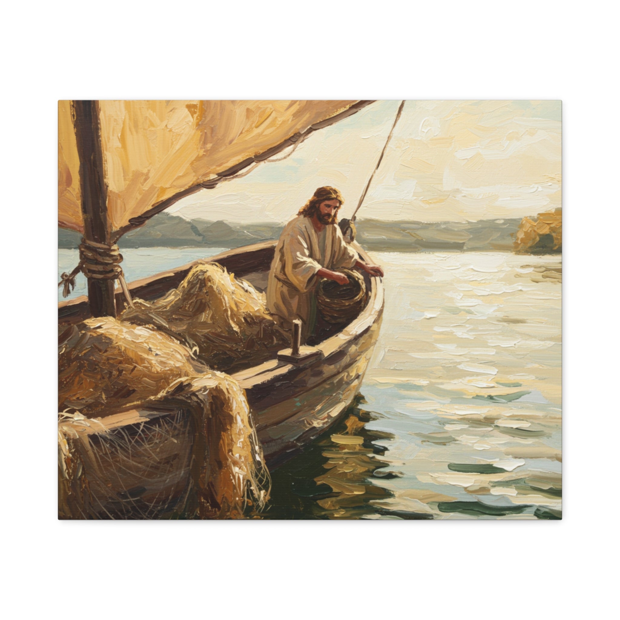 Jesus and the Miraculous Catch – Biblical Canvas Wall Art, Inspirational Christian Home Decor