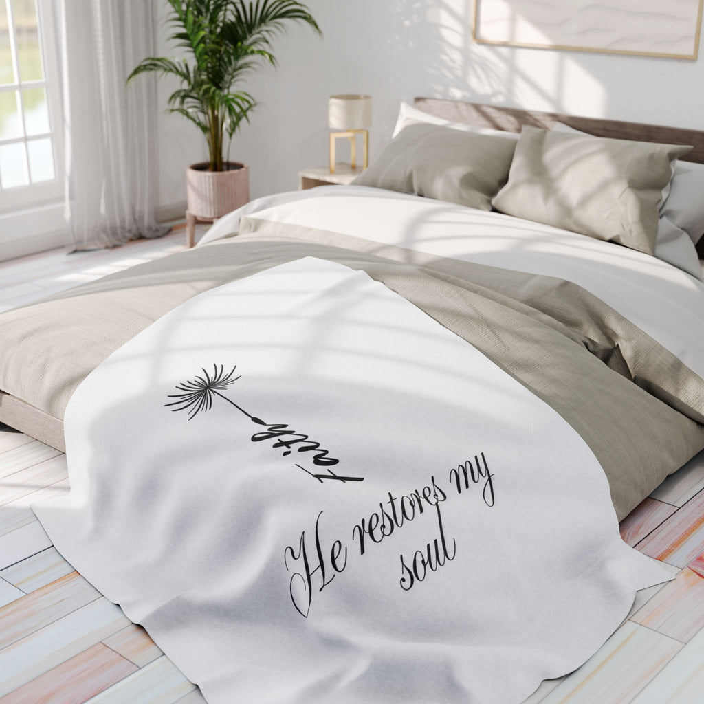 He Restores My Soul – Bible Verse Blanket, Christian Faith Fleece Throw for Peace, Inspiration & Meditation