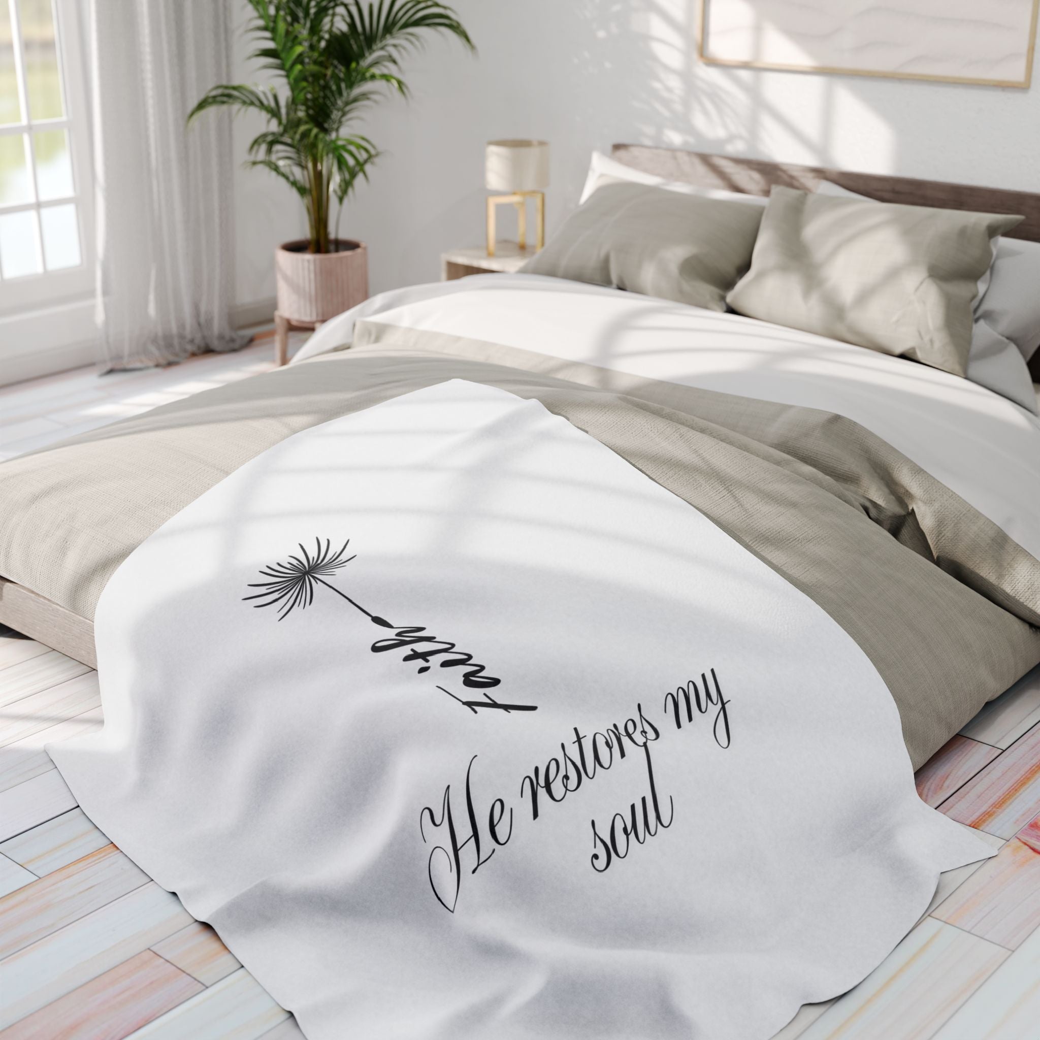 He Restores My Soul – Bible Verse Blanket, Christian Faith Fleece Throw for Peace, Inspiration & Meditation