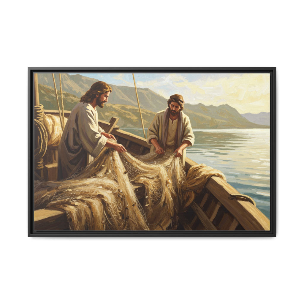 Framed Art Print, Jesus and Fishermen Scene, Spiritual Home Decor, Faith-Based Gift, Religious Wall Art, Christian Art
