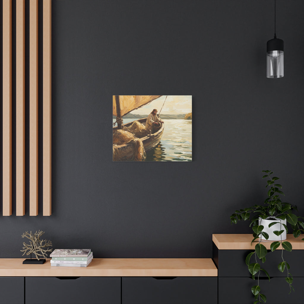 Jesus and the Miraculous Catch – Biblical Canvas Wall Art, Inspirational Christian Home Decor
