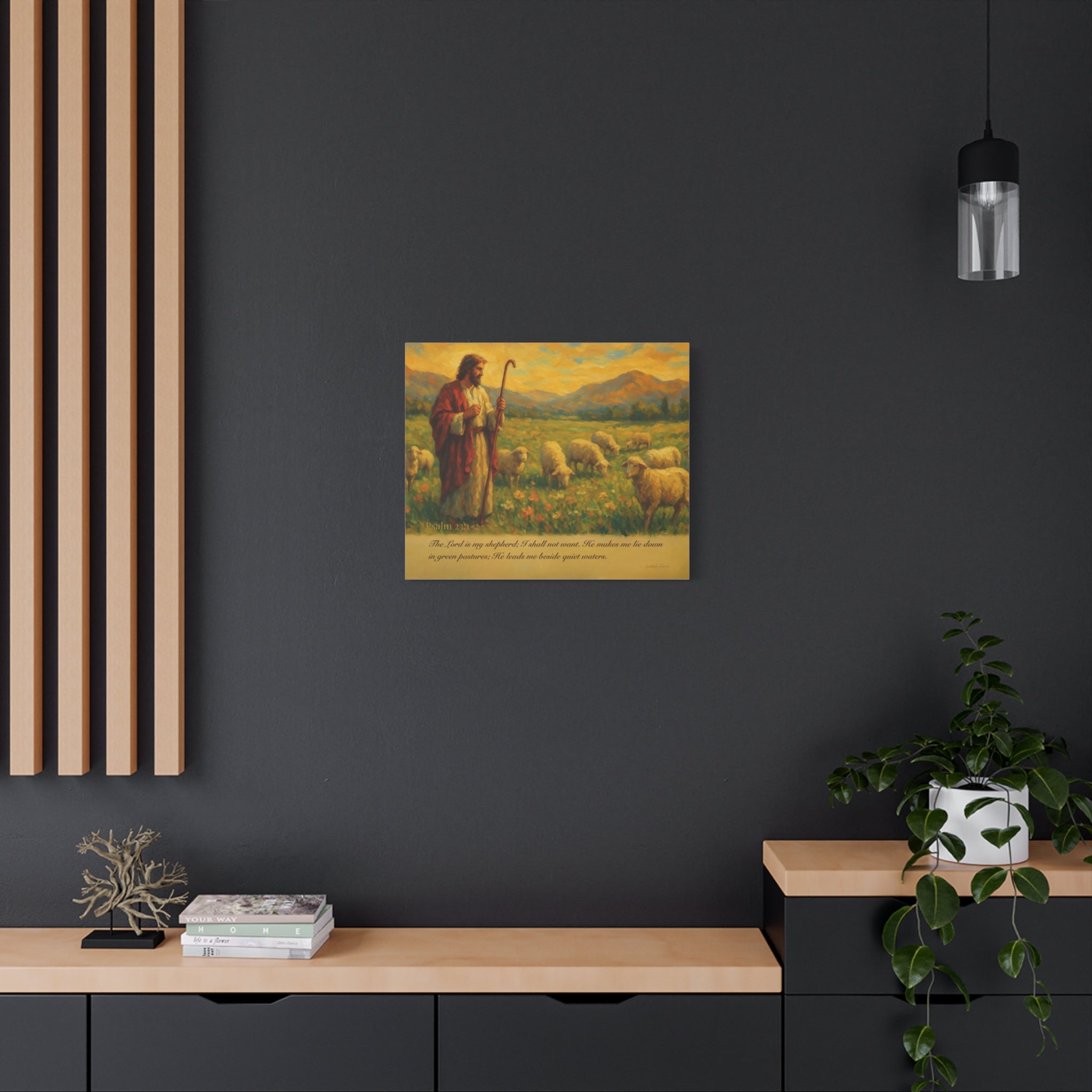 Psalm 23 Matte Canvas Art, Stretched Wall Decor for Home, Inspirational Christian Artwork, Shepherd Painting, Faith-Based Gift