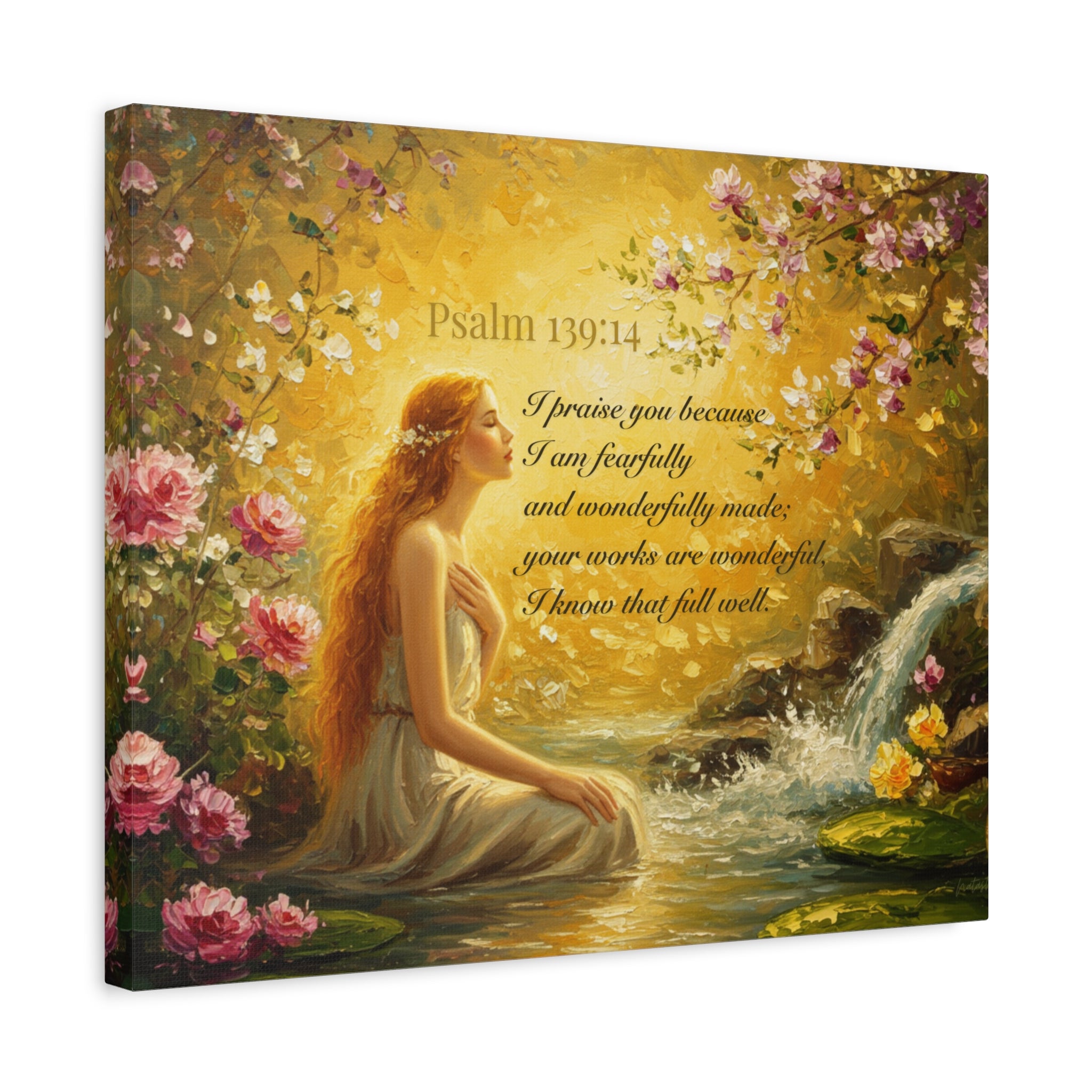Inspirational Canvas Art Print, Psalm 139:14, Home Decor, Wall Art, Gift for Woman, Floral Painting