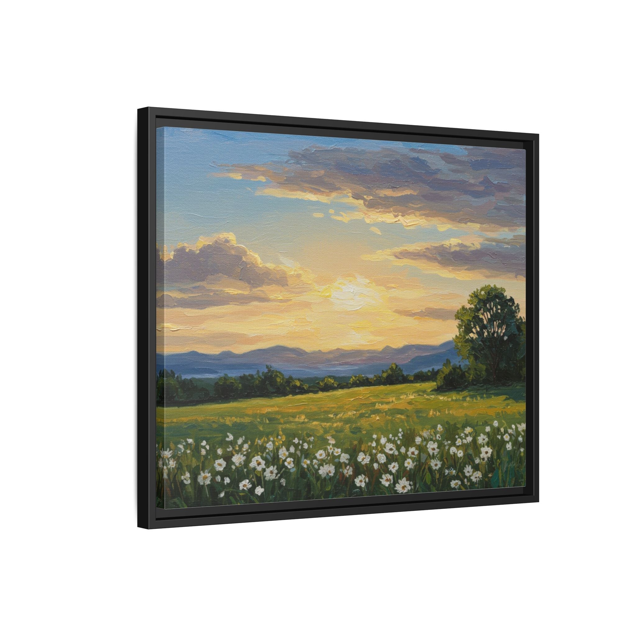 Framed Art Print, Landscape Wall Decor, Nature Artwork, Gift for Home, Floral Canvas, Sunset Scene, Living Room Decor