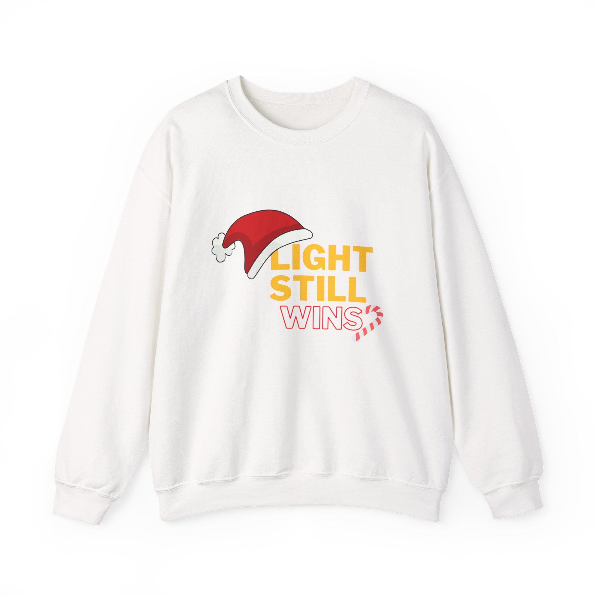 Festive Holiday Sweatshirt with 'LIGHT STILL WINS' Design, Cozy Winter Wear, Perfect for Christmas, Gifts, Casual Look, Unisex Sweater