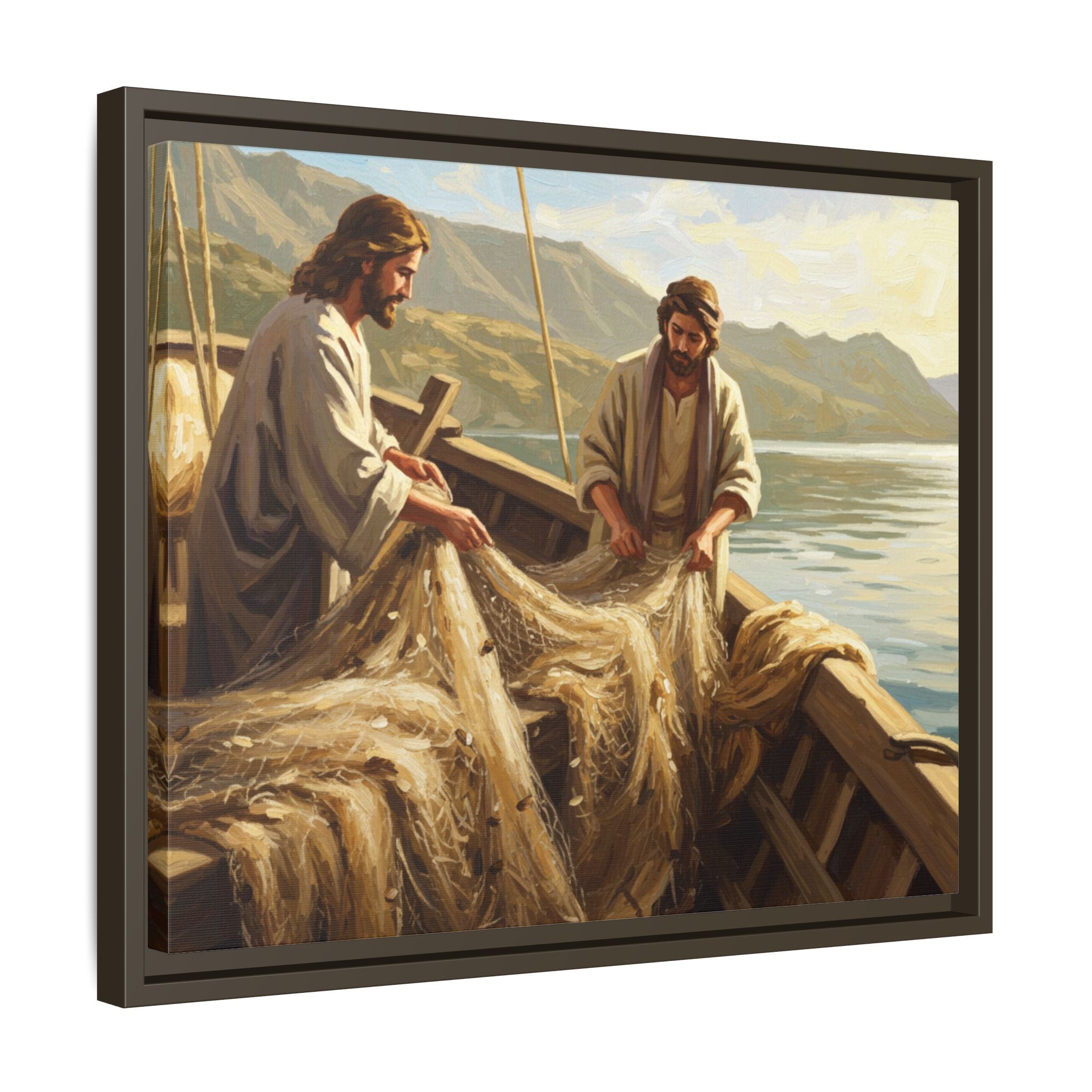 Framed Art Print, Jesus and Fishermen Scene, Spiritual Home Decor, Faith-Based Gift, Religious Wall Art, Christian Art