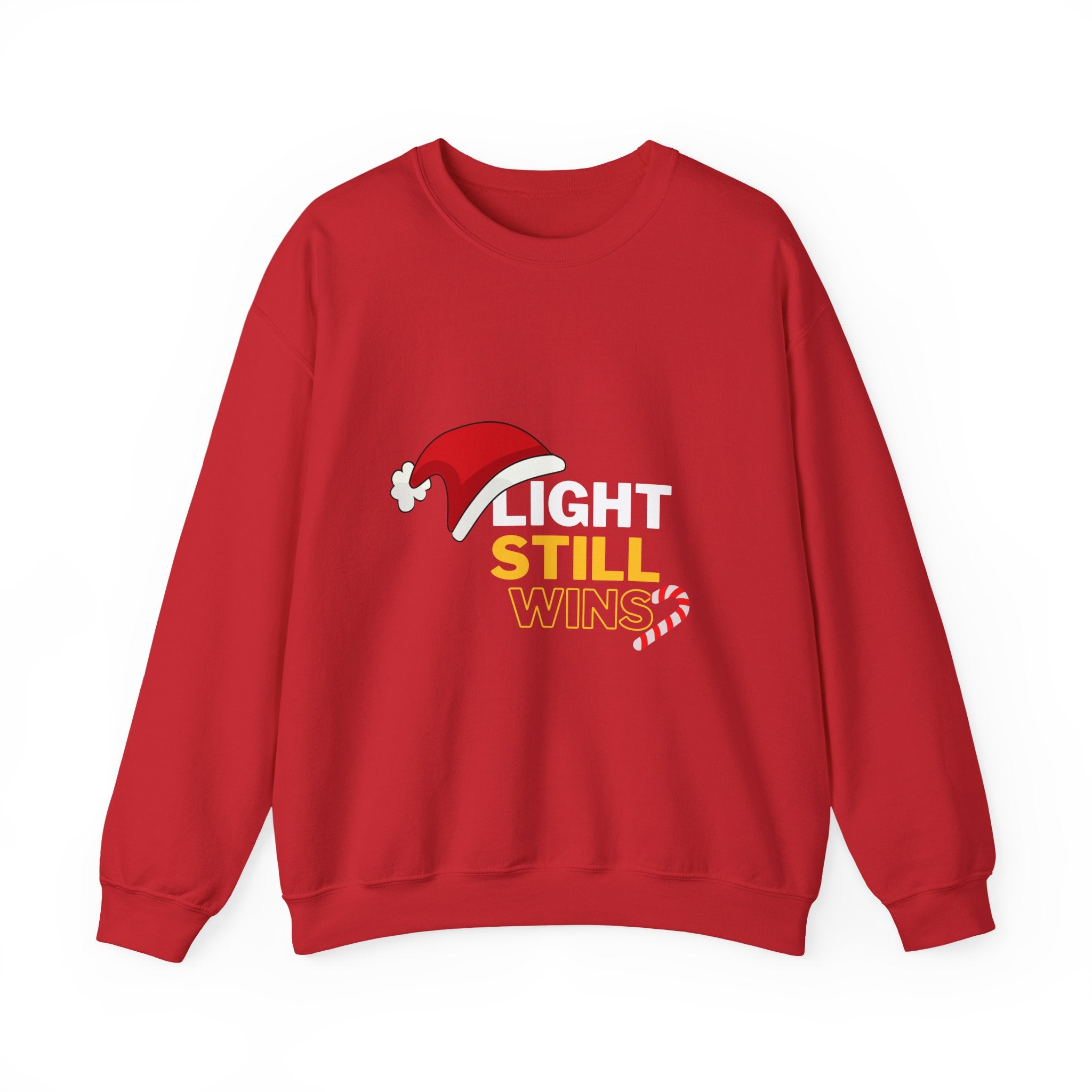 Festive Holiday Sweatshirt with 'LIGHT STILL WINS' Design, Cozy Winter Wear, Perfect for Christmas, Gifts, Casual Look, Unisex Sweater