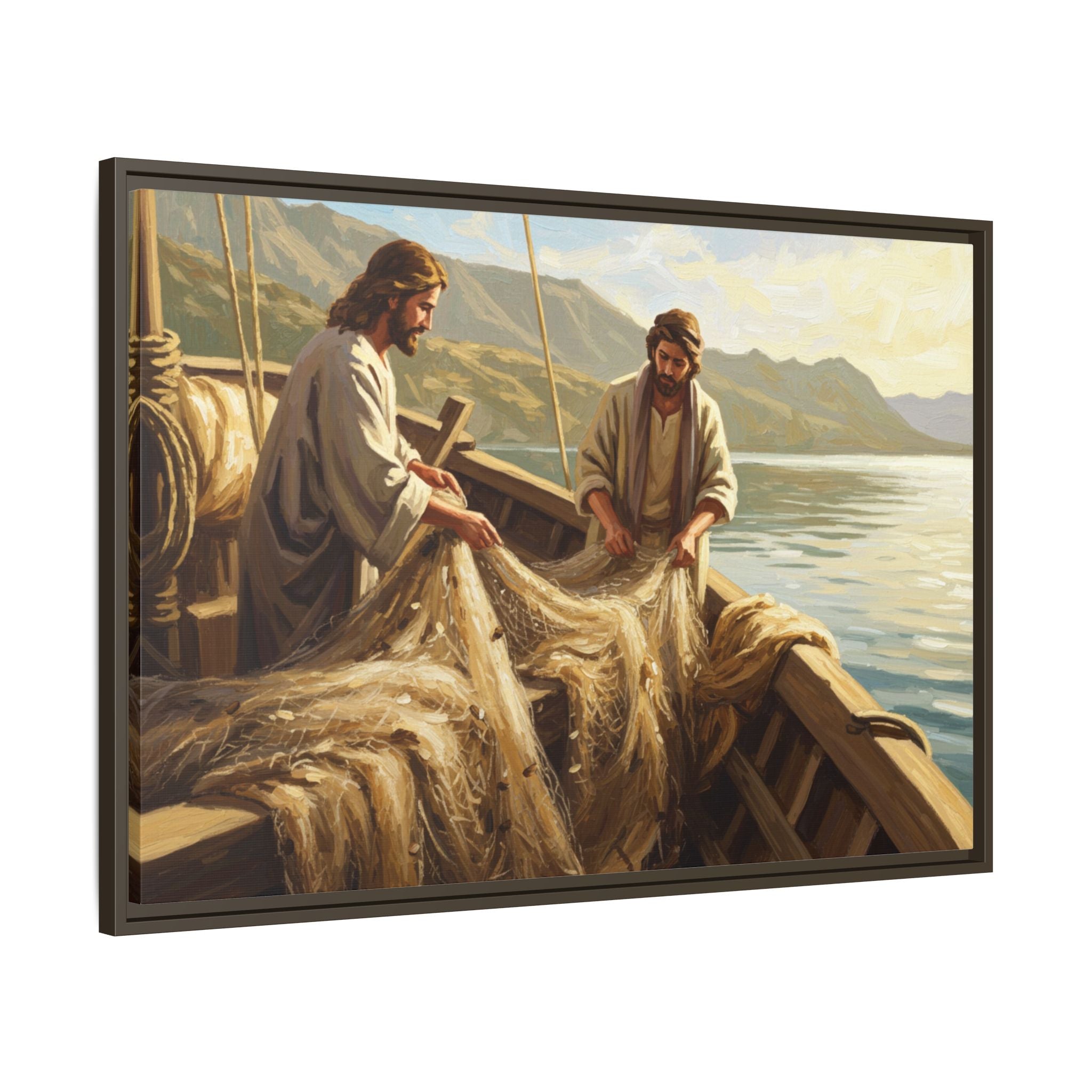 Framed Art Print, Jesus and Fishermen Scene, Spiritual Home Decor, Faith-Based Gift, Religious Wall Art, Christian Art