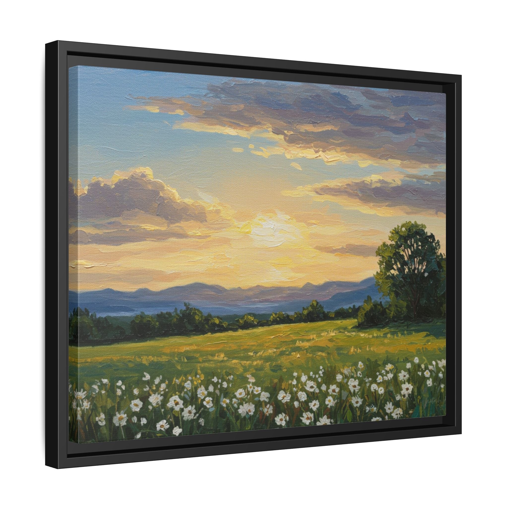 Framed Art Print, Landscape Wall Decor, Nature Artwork, Gift for Home, Floral Canvas, Sunset Scene, Living Room Decor