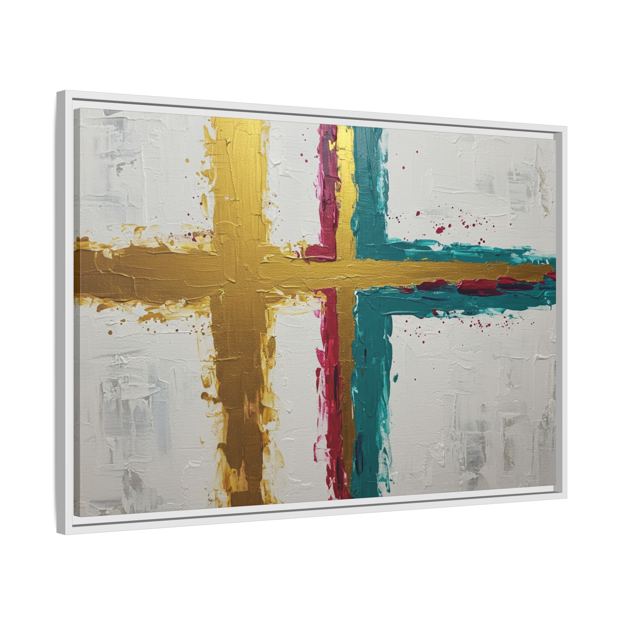 Golden Harmony – Modern Abstract Cross Canvas, Faith-Inspired Christian Wall Art, Contemporary Home Decor, Framed Matte Canvas Art , Unique Gift for Faith Lovers.