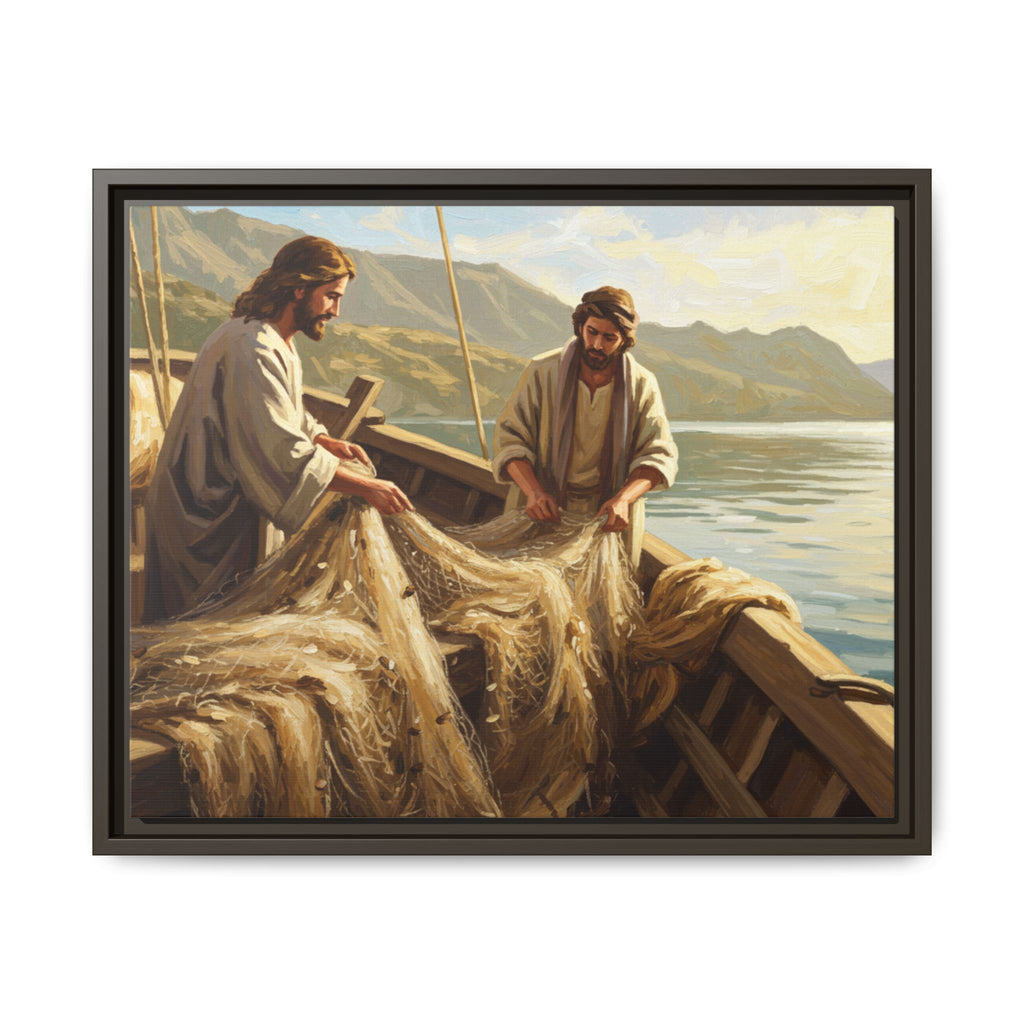 Framed Art Print, Jesus and Fishermen Scene, Spiritual Home Decor, Faith-Based Gift, Religious Wall Art, Christian Art