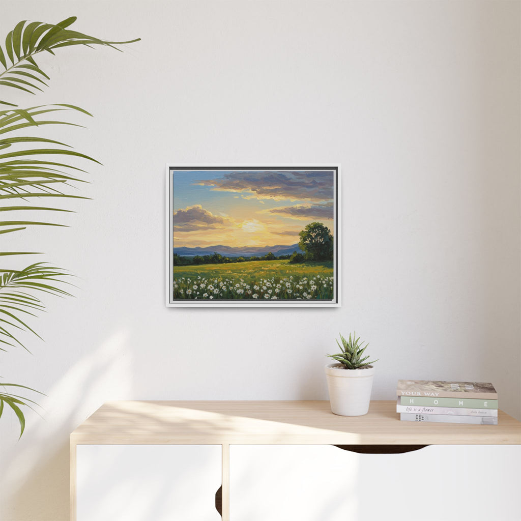 Framed Art Print, Landscape Wall Decor, Nature Artwork, Gift for Home, Floral Canvas, Sunset Scene, Living Room Decor