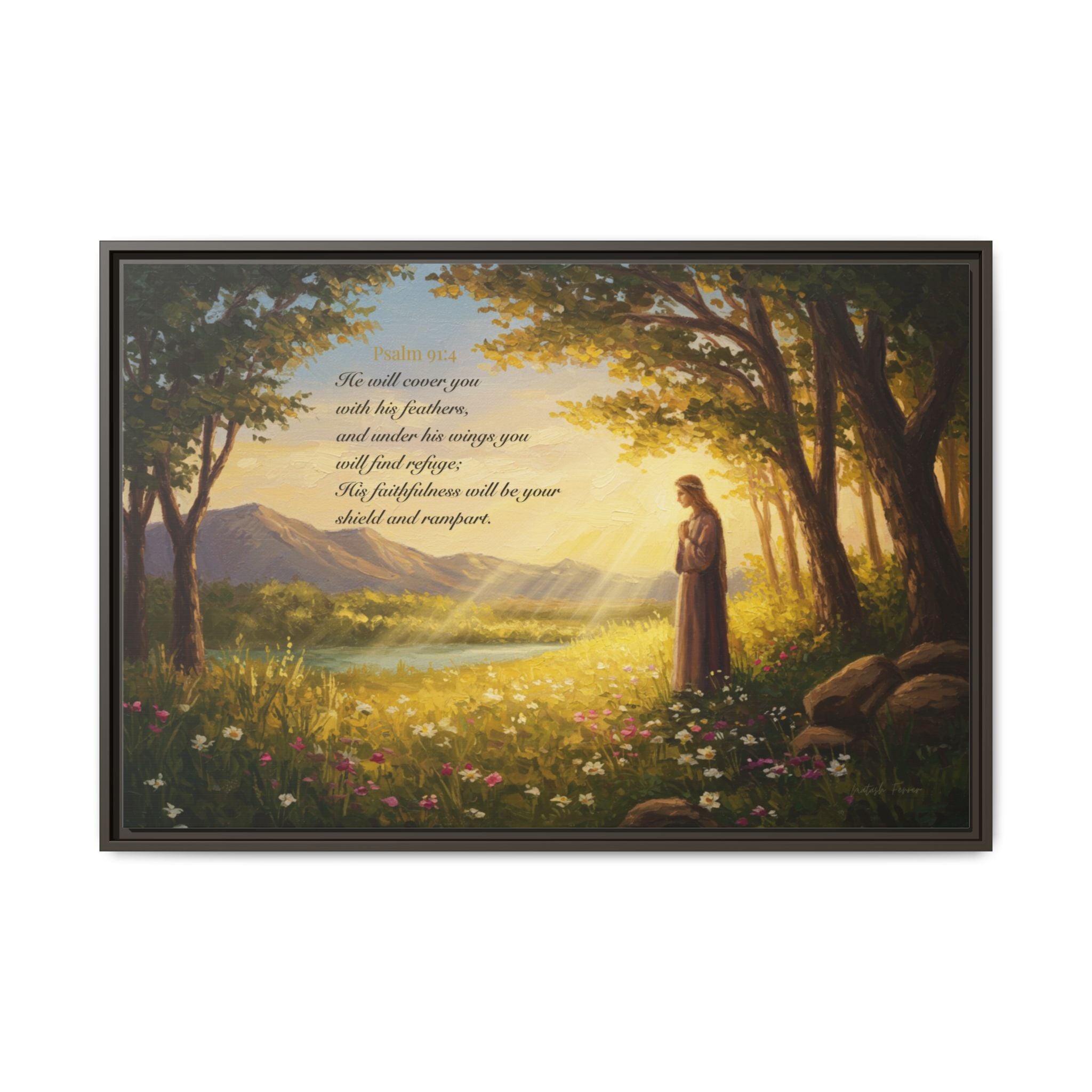 Framed Psalm 91:4 Wall Art, Inspirational Christian Canvas Print, Serenity Home Decor, Religious Gift Idea