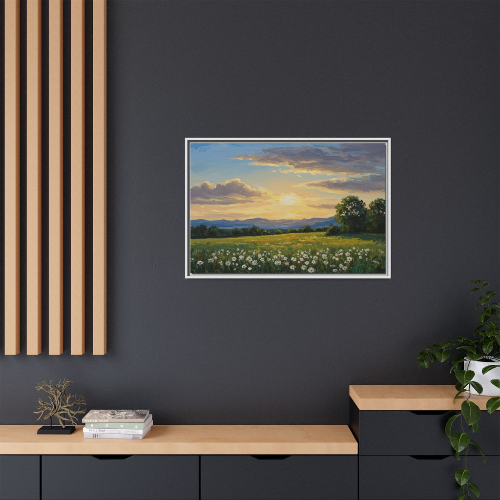 Framed Art Print, Landscape Wall Decor, Nature Artwork, Gift for Home, Floral Canvas, Sunset Scene, Living Room Decor