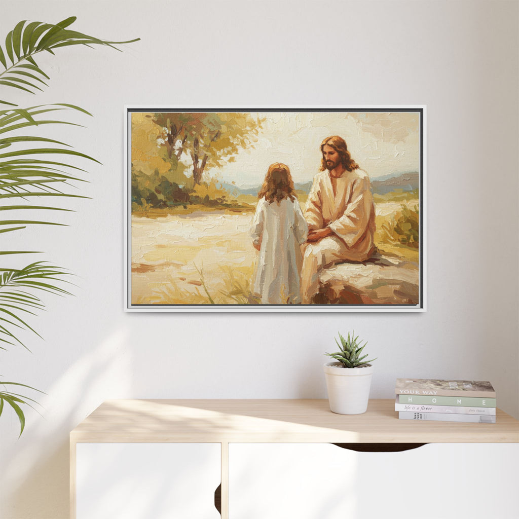 Spiritual Framed Canvas Art, Jesus and Child, Inspirational Home Decor, Religious Gift, Christian Wall Art, Faith Decor