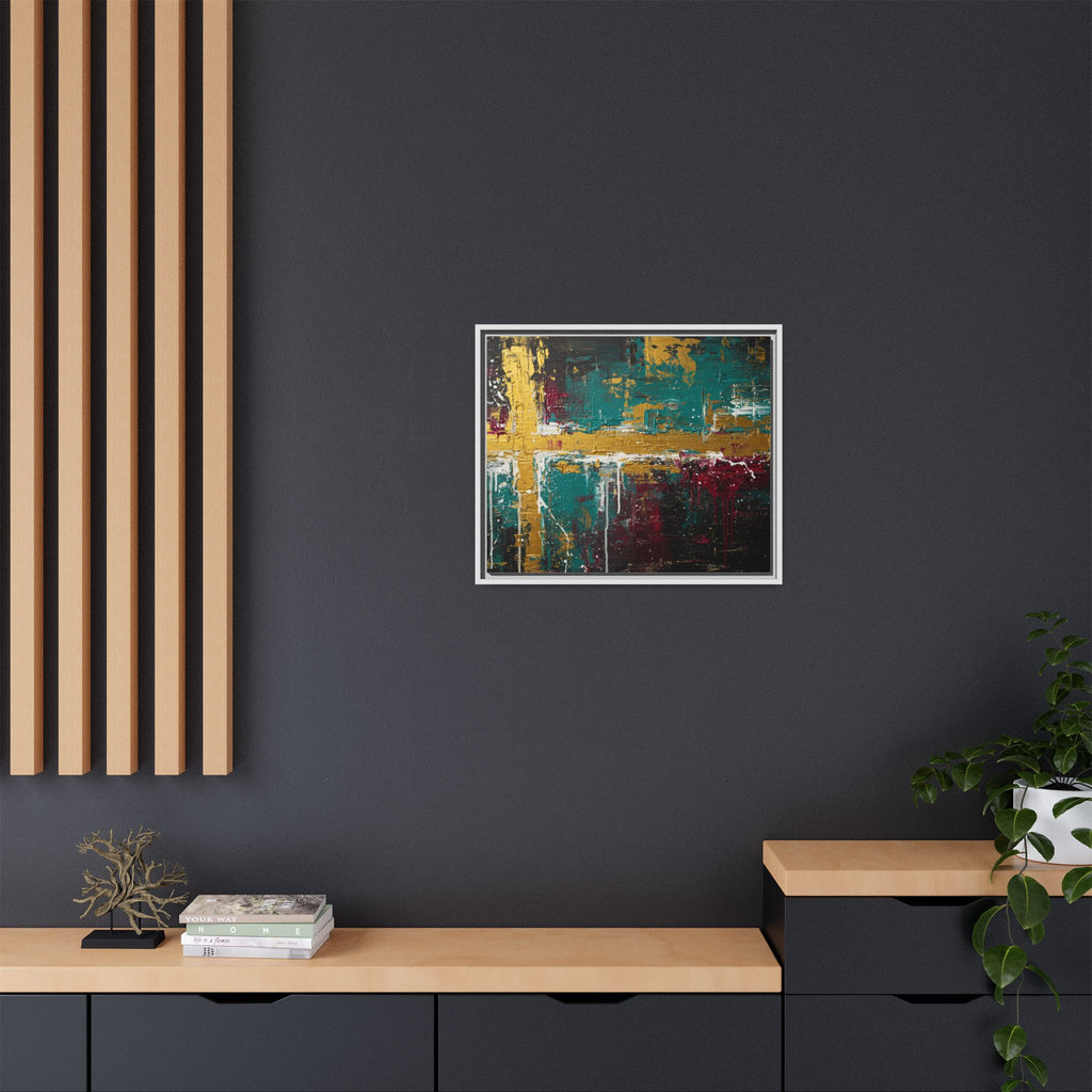 Cross of Light – Modern Christian Wall Art, Abstract Gold Cross Canvas, Faith-Inspired Home Decor, Matte Canvas, Framed (Multi-color)