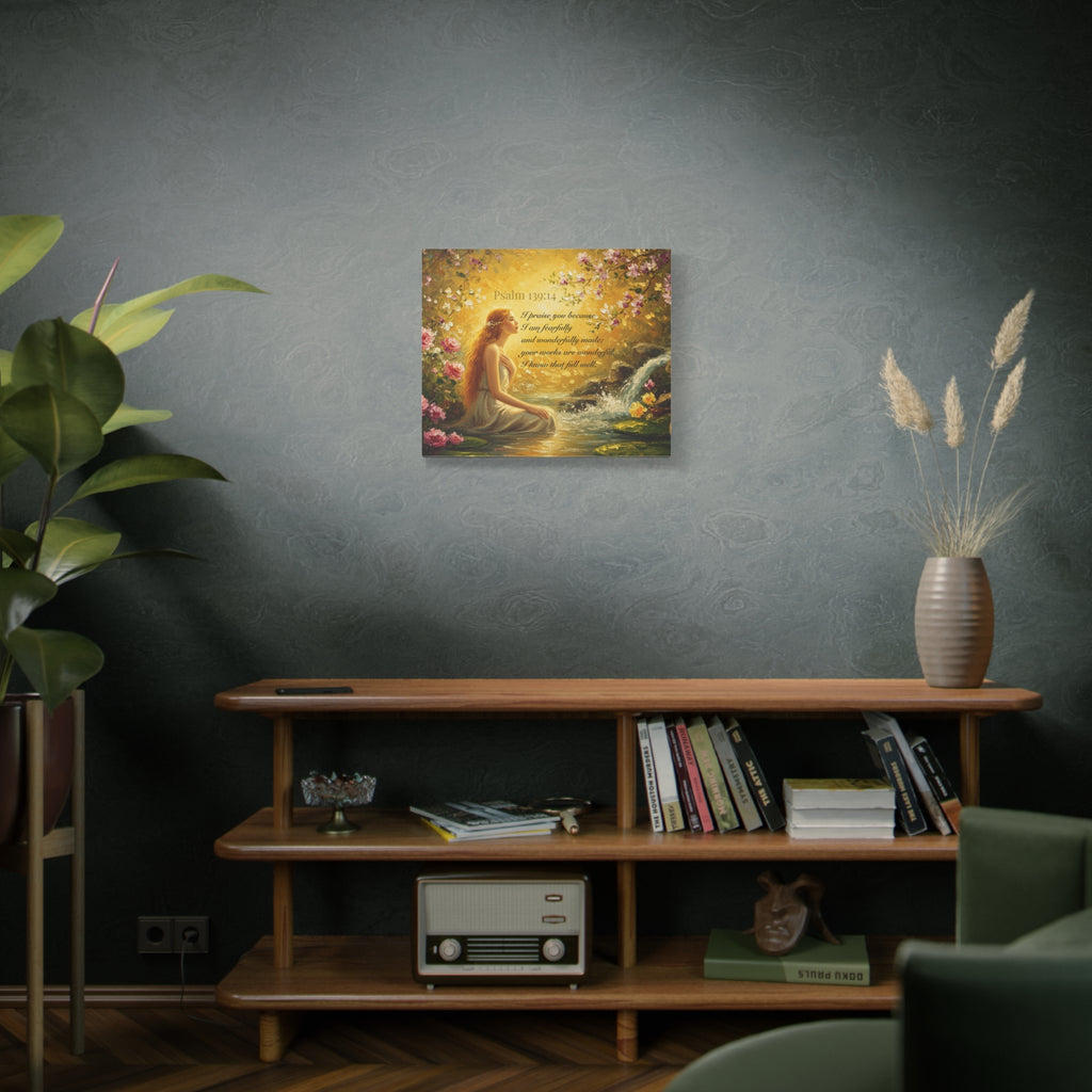 Inspirational Canvas Art Print, Psalm 139:14, Home Decor, Wall Art, Gift for Woman, Floral Painting