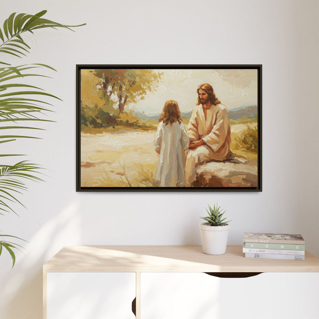 Spiritual Framed Canvas Art, Jesus and Child, Inspirational Home Decor, Religious Gift, Christian Wall Art, Faith Decor