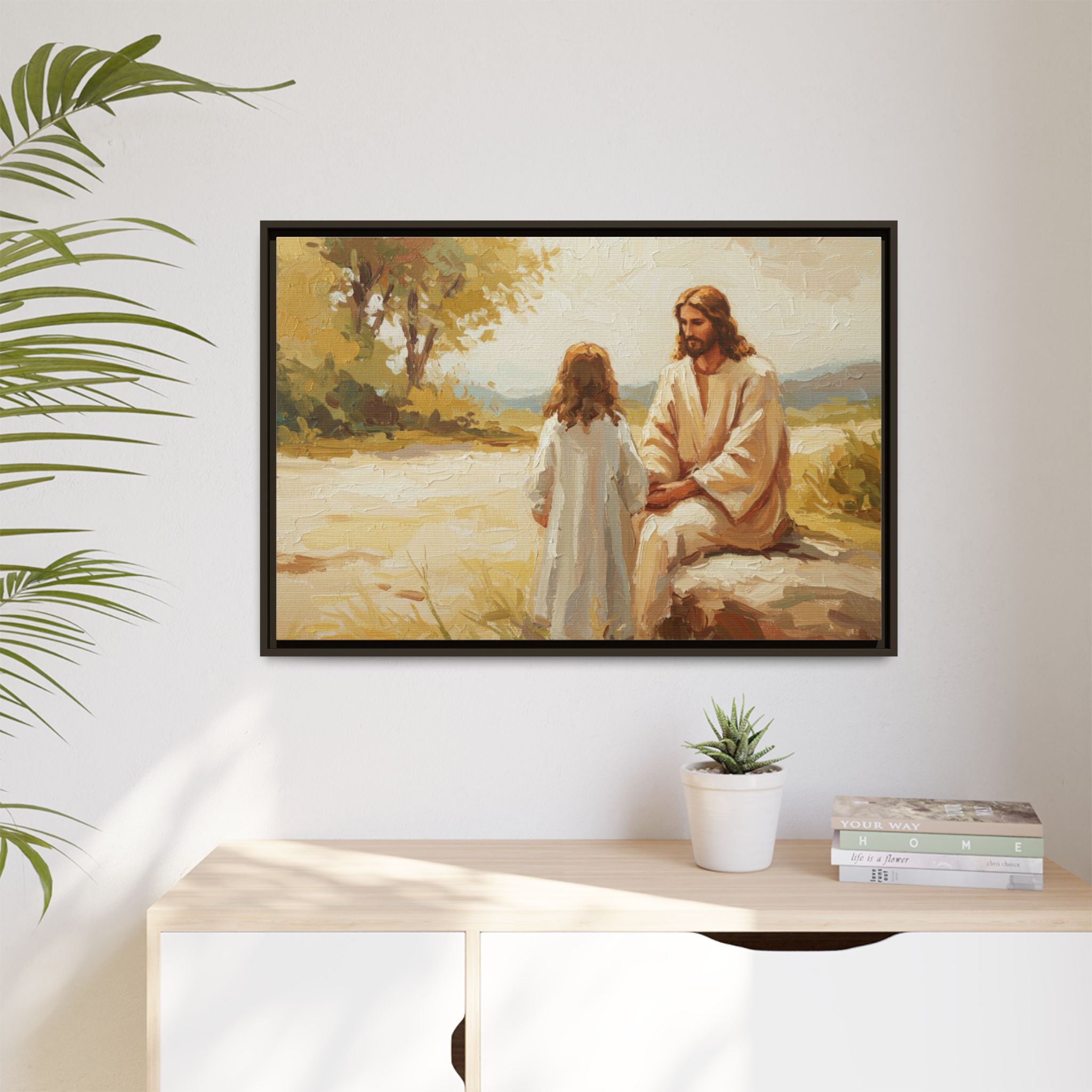 Spiritual Framed Canvas Art, Jesus and Child, Inspirational Home Decor, Religious Gift, Christian Wall Art, Faith Decor